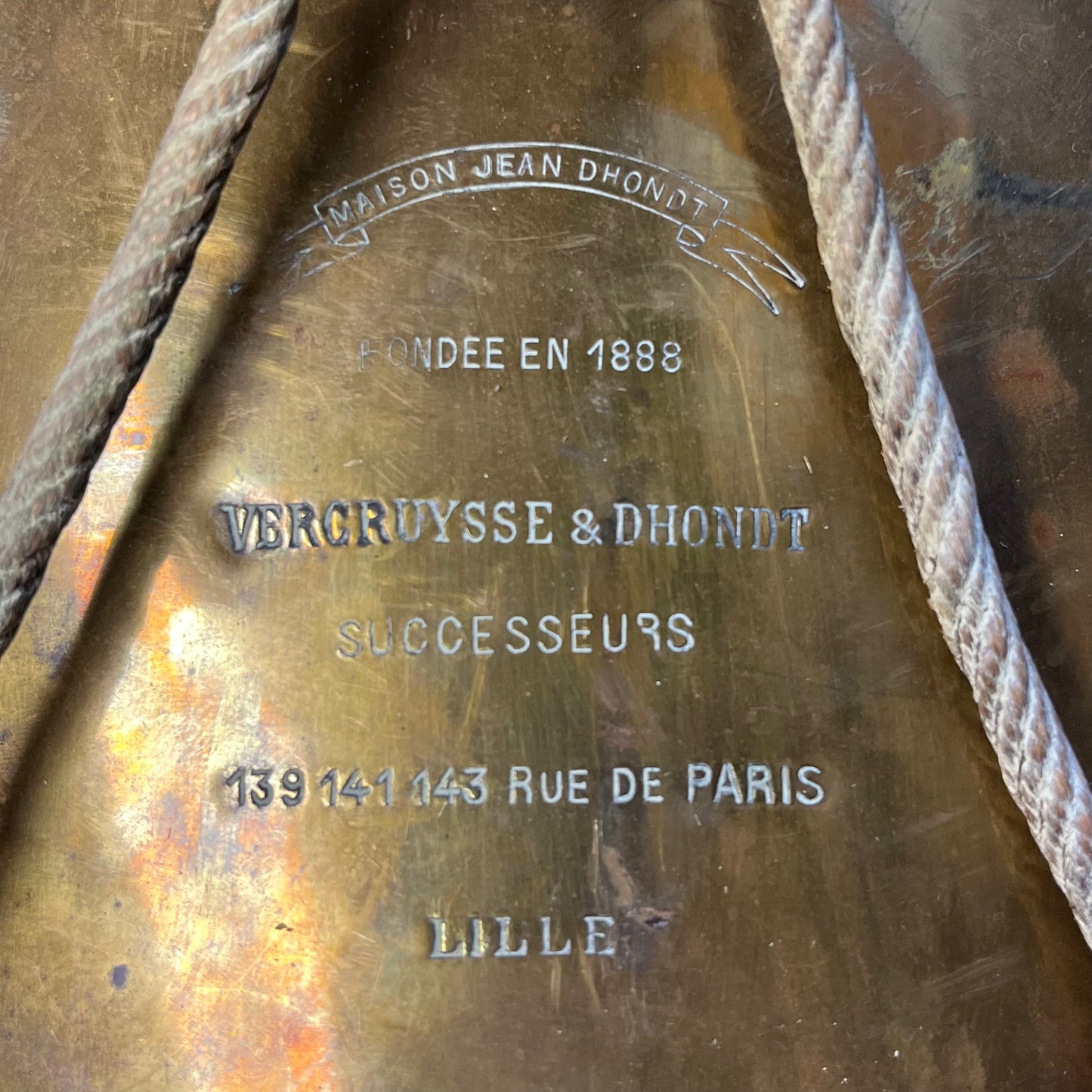 VINTAGE 1888 French 7x13 Brass Rope Tension Parade Snare Drum