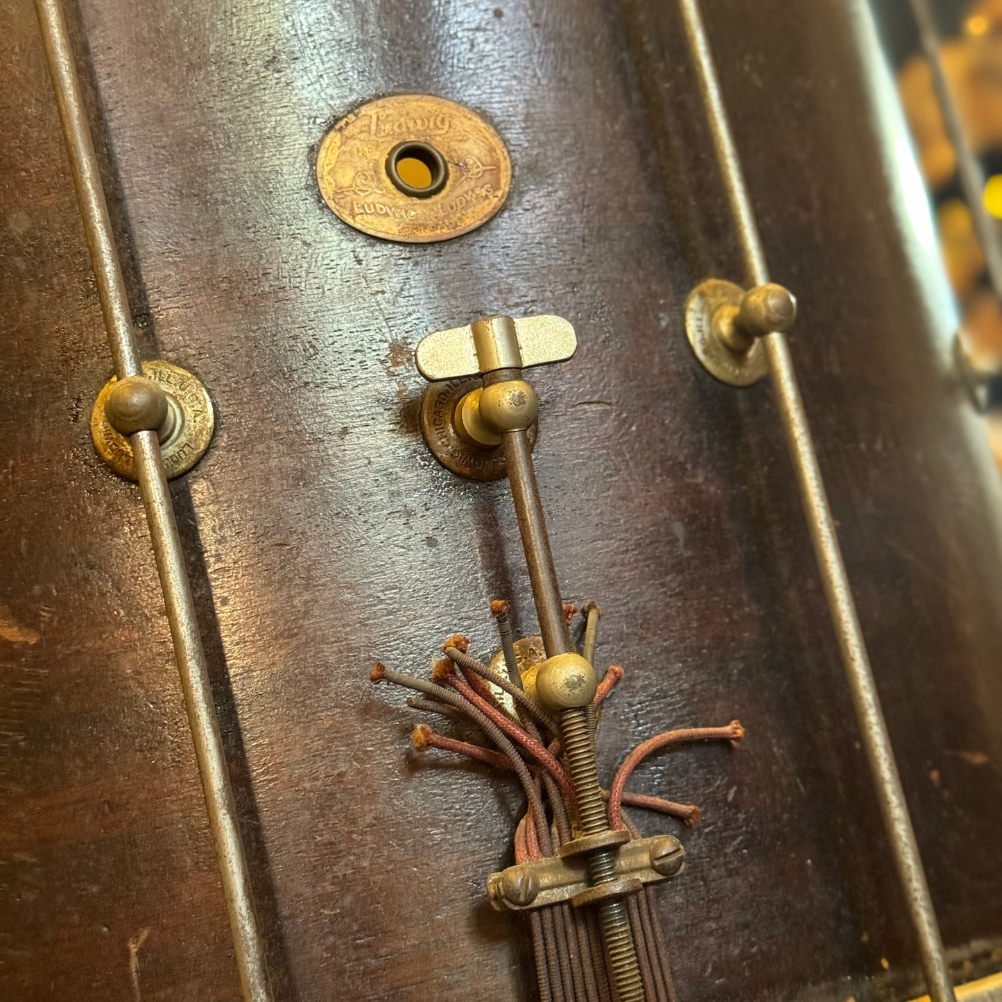 VINTAGE 1940's Ludwig & Ludwig 12x15 Marching Snare in Natural Mahogany