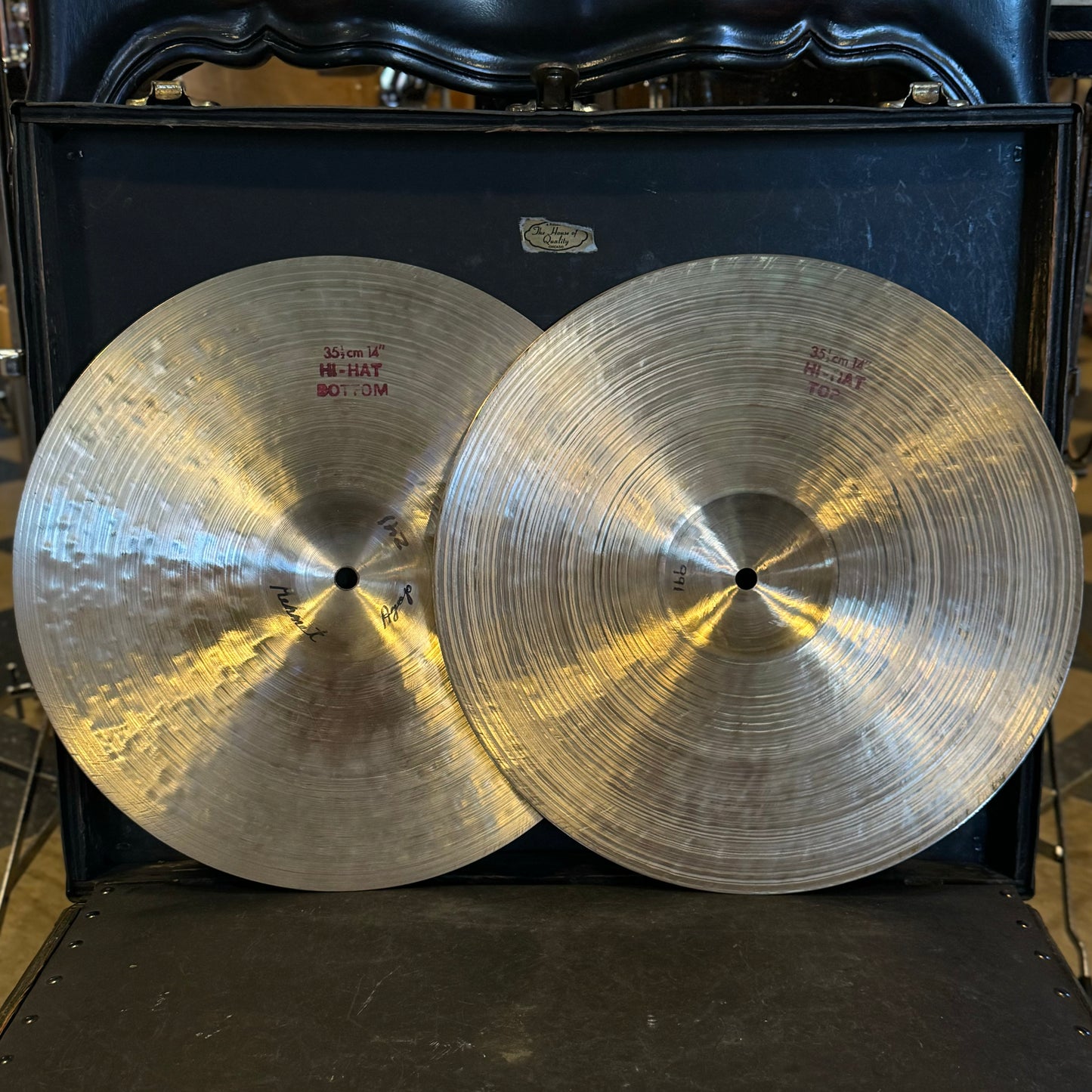 VINTAGE Mid 80's Istanbul Pre-Split 14" Green Label Hi-Hat Cymbals - 991/1094