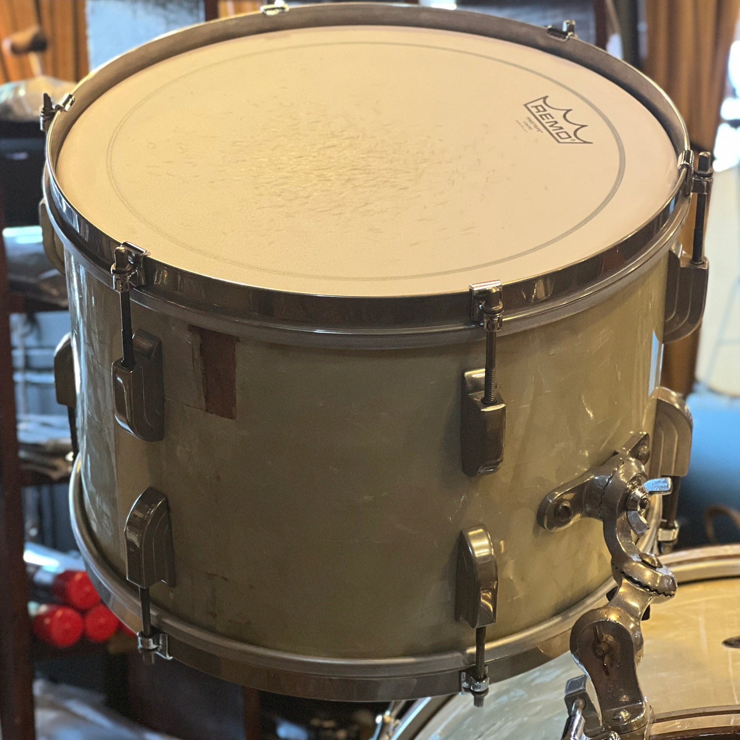 VINTAGE 1950's Leedy & Ludwig Drum Set in White Marine Pearl - 14x24, 9x13, 16x16, w/ 5.5x14 Snare