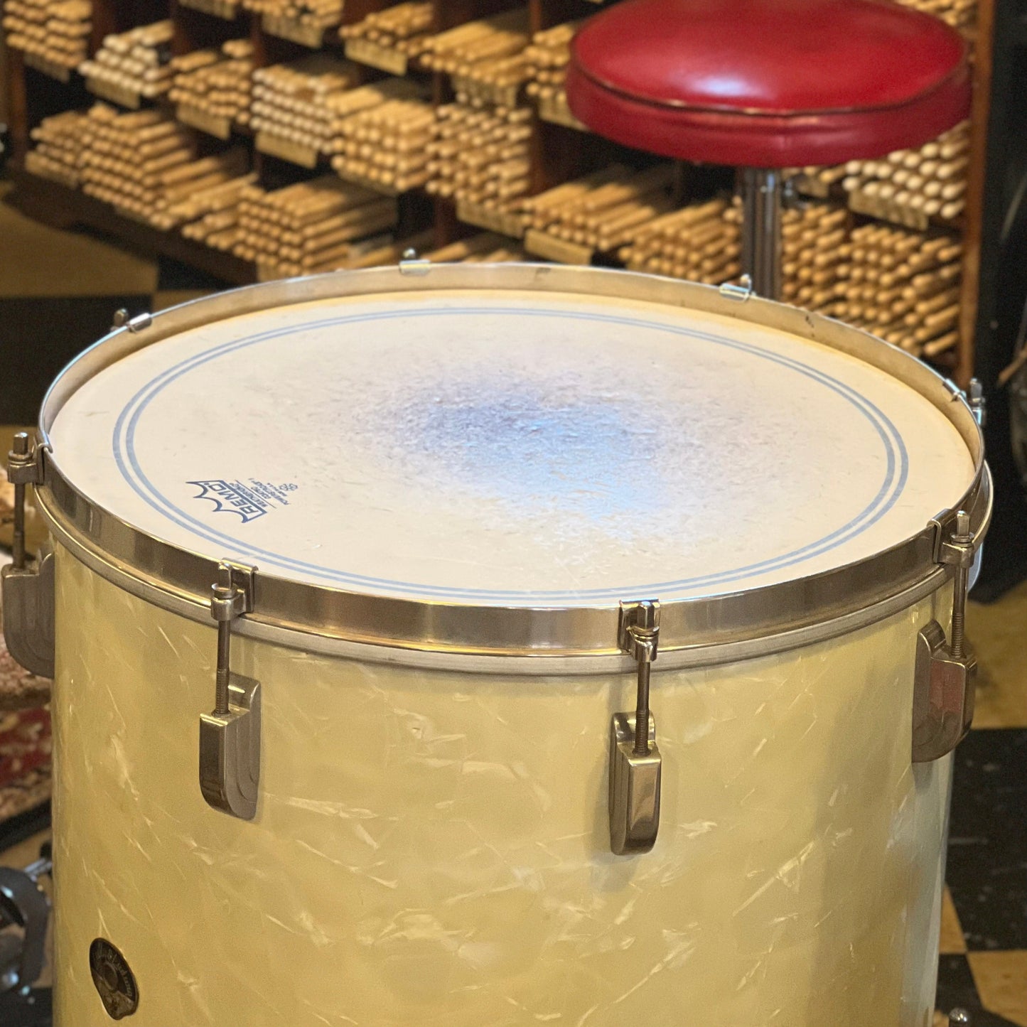VINTAGE 1950's Leedy & Ludwig Drum Set in White Marine Pearl - 14x24, 9x13, 16x16, w/ 5.5x14 Snare
