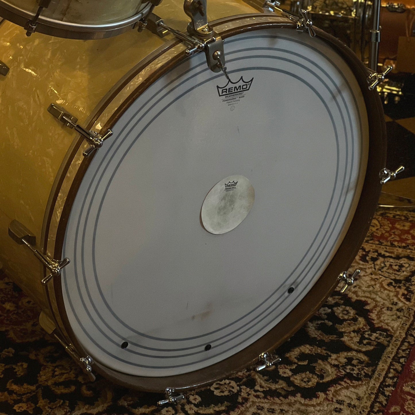 VINTAGE 1950's Leedy & Ludwig Drum Set in White Marine Pearl - 14x24, 9x13, 16x16, w/ 5.5x14 Snare