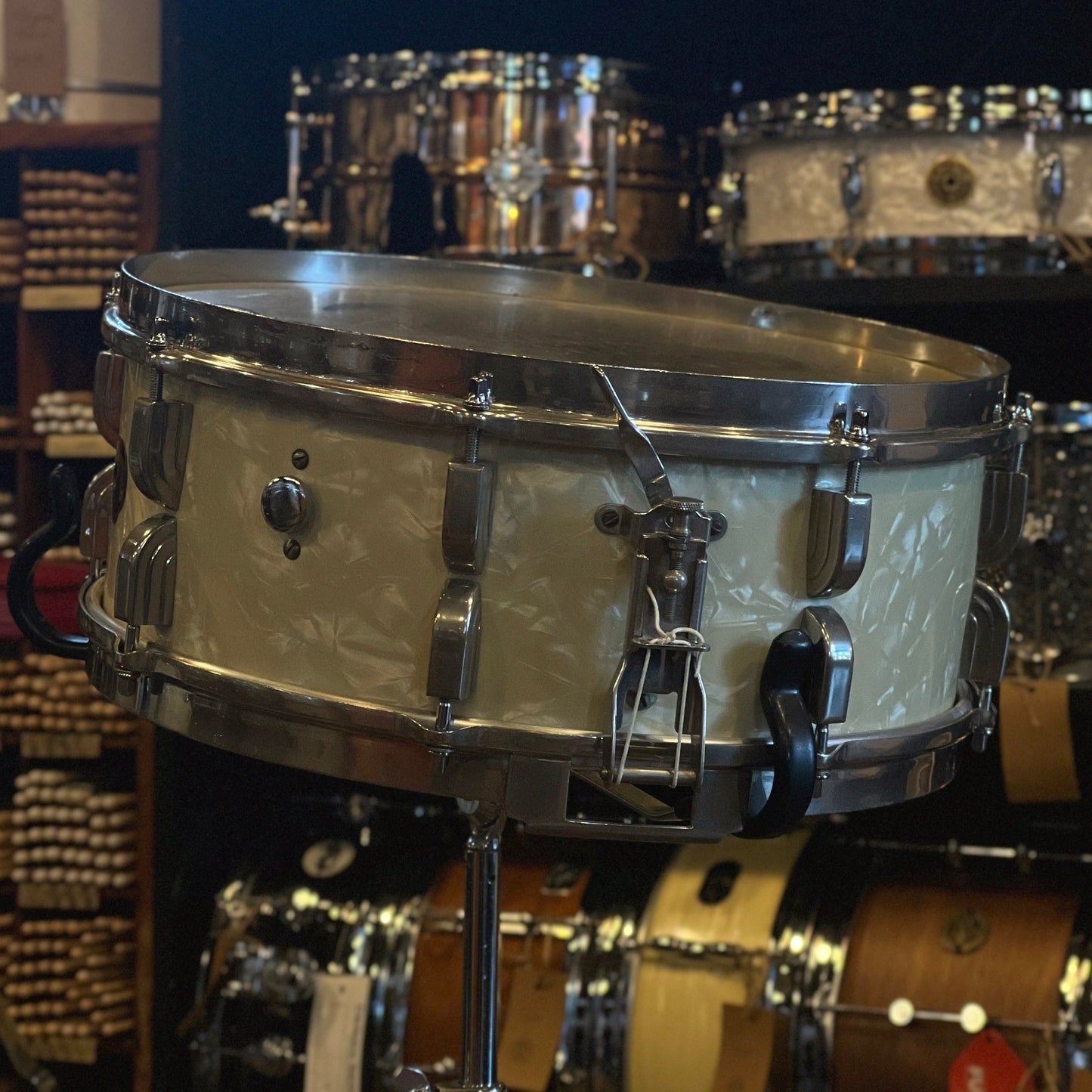 VINTAGE 1950's Leedy & Ludwig Drum Set in White Marine Pearl - 14x24, 9x13, 16x16, w/ 5.5x14 Snare