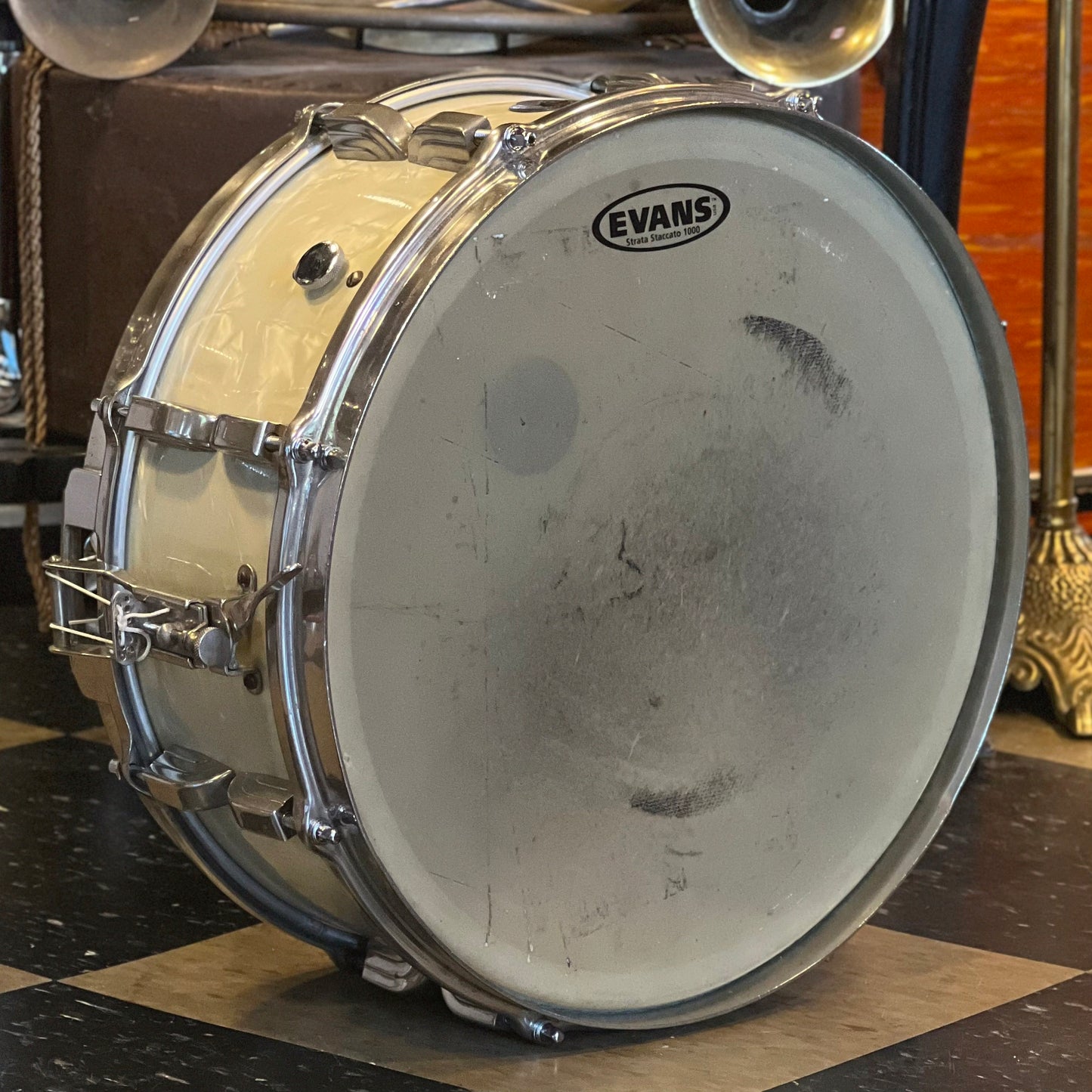 VINTAGE 1950's Leedy & Ludwig Drum Set in White Marine Pearl - 14x24, 9x13, 16x16, w/ 5.5x14 Snare