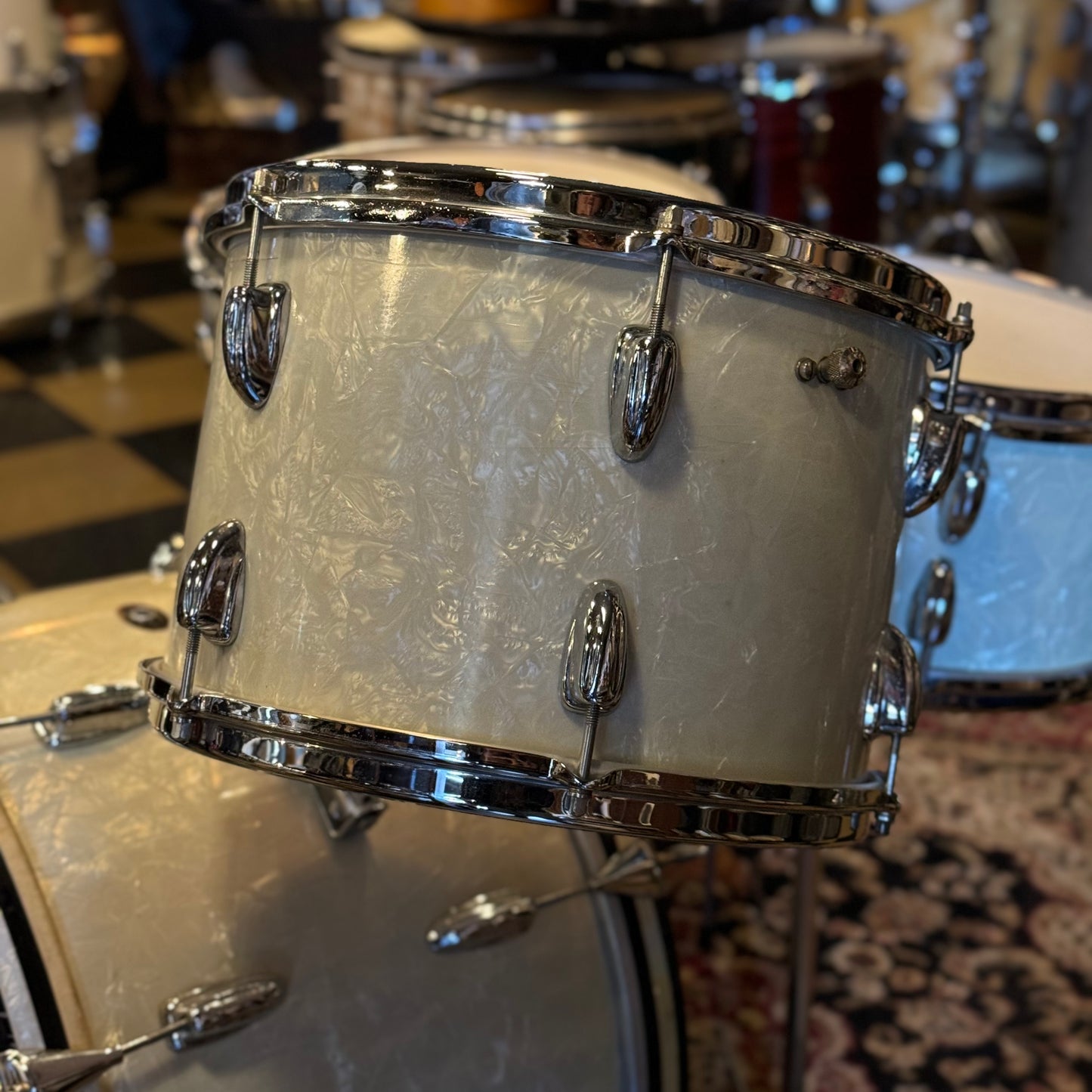 VINTAGE 1958 Slingerland Gene Krupa Outfit in White Marine Pearl - 14x22, 9x13, 16x16 & 7x14