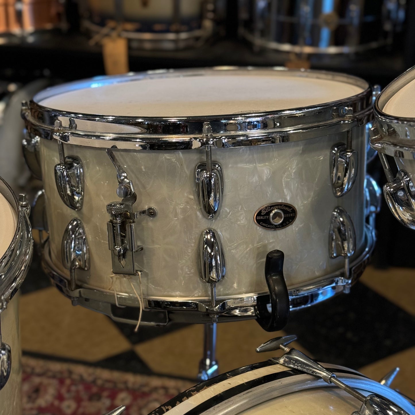 VINTAGE 1958 Slingerland Gene Krupa Outfit in White Marine Pearl - 14x22, 9x13, 16x16 & 7x14