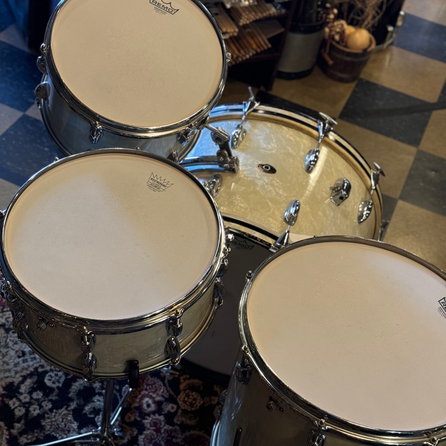 VINTAGE 1958 Slingerland Gene Krupa Outfit in White Marine Pearl - 14x22, 9x13, 16x16 & 7x14