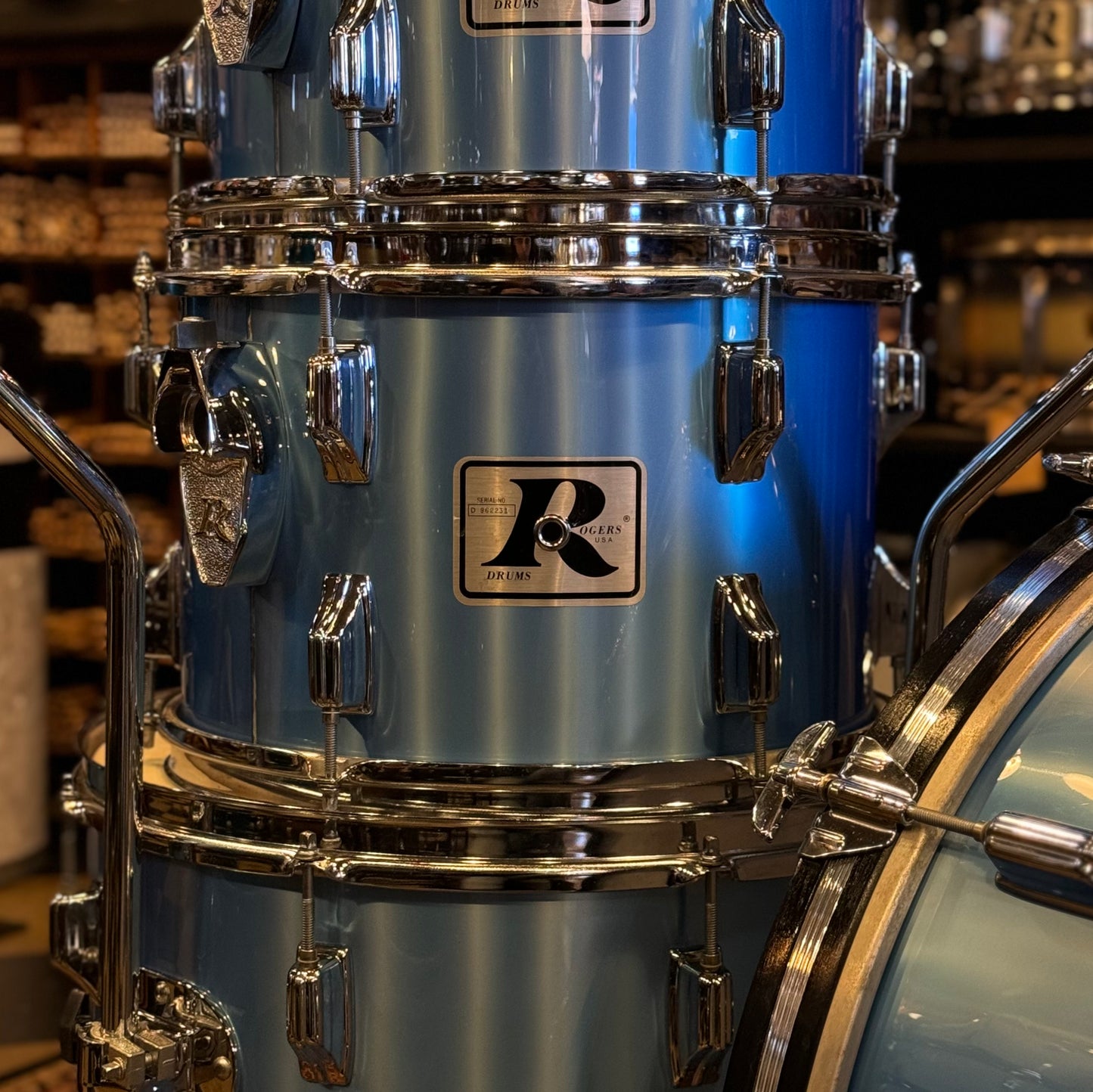 VINTAGE 1970's Rogers Big R Drum Set in Blue Mist - 14x22, 8x12, 9x13, 16x16
