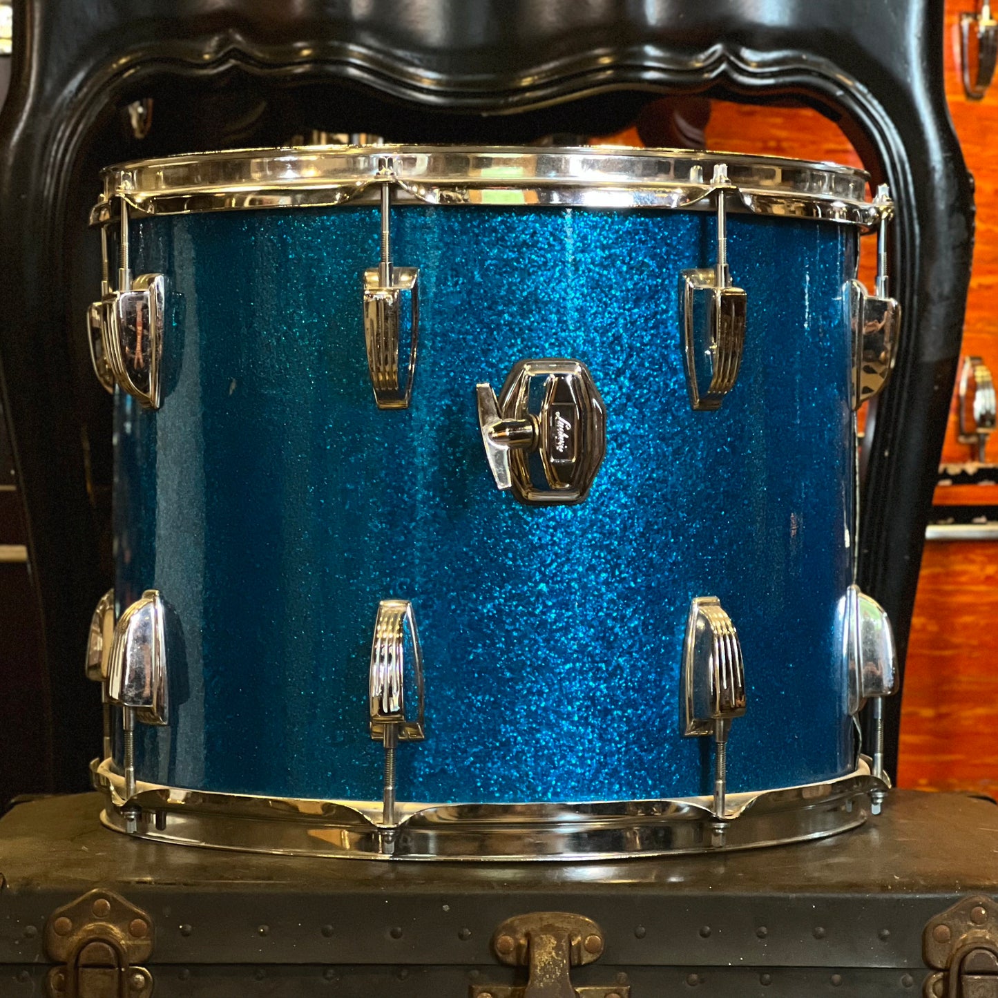 VINTAGE 1970's Ludwig Blue & Olive Badge 11x15 Blue Sparkle Tom