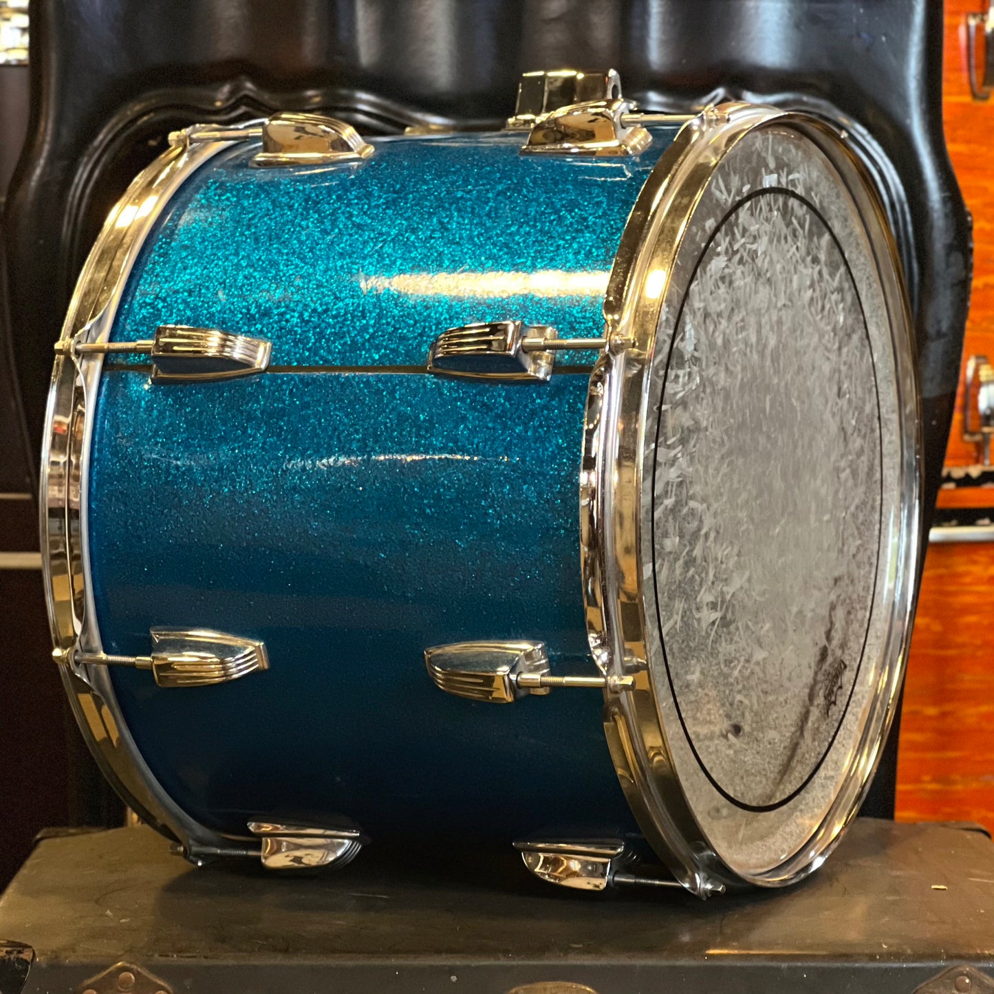 VINTAGE 1970's Ludwig Blue & Olive Badge 11x15 Blue Sparkle Tom