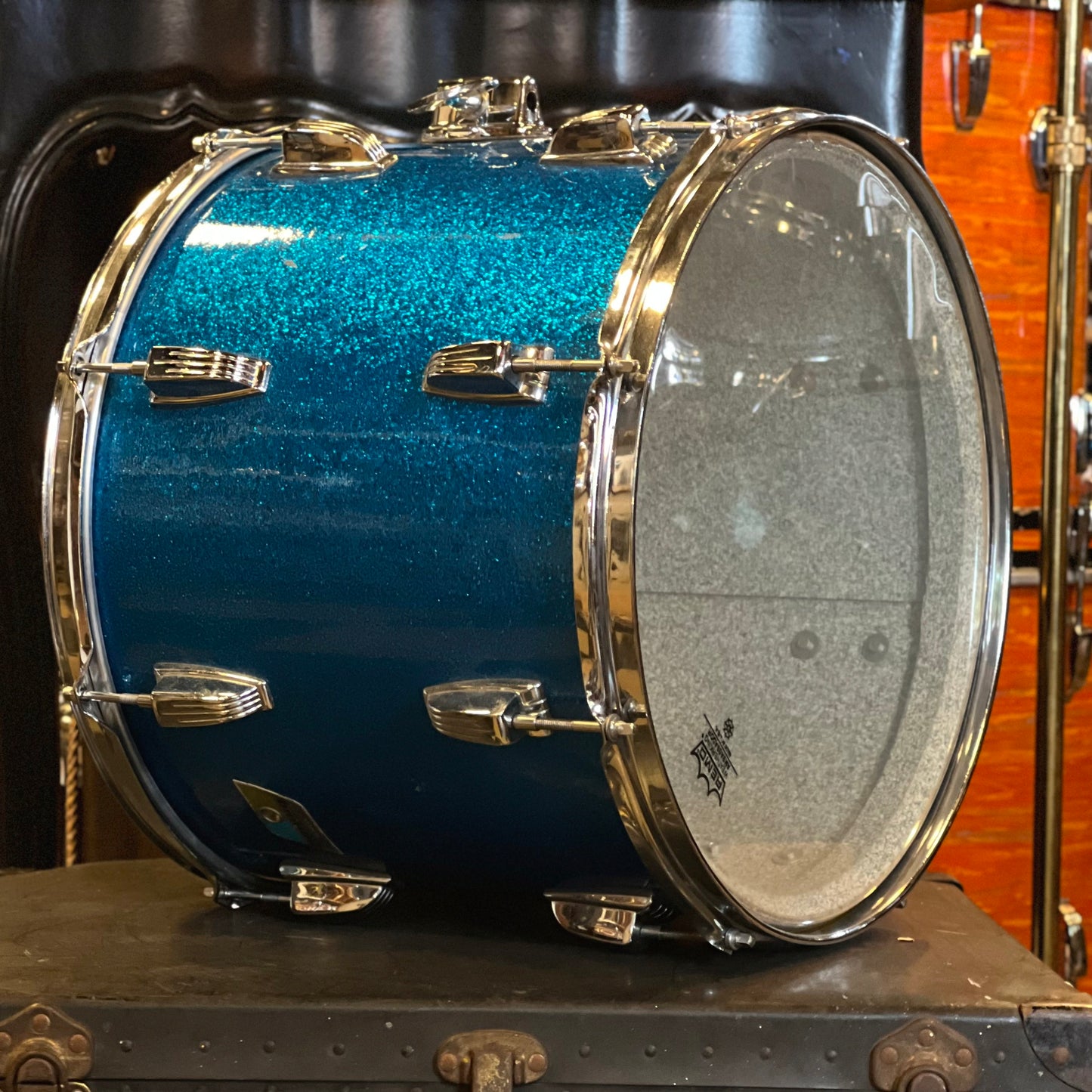 VINTAGE 1970's Ludwig Blue & Olive Badge 11x15 Blue Sparkle Tom