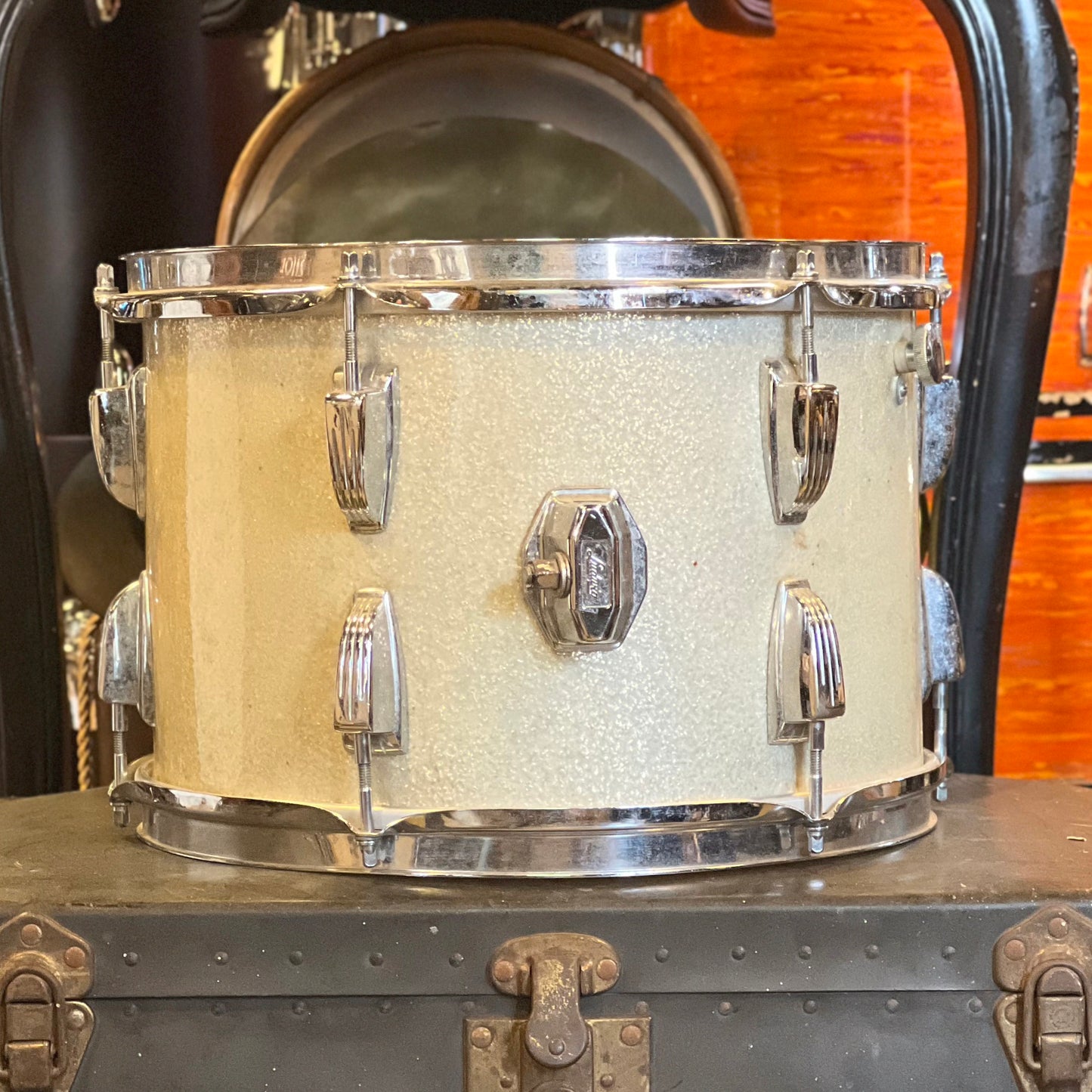 VINTAGE 1970's Ludwig Blue & Olive Badge 9x13 Tom in Silver Sparkle
