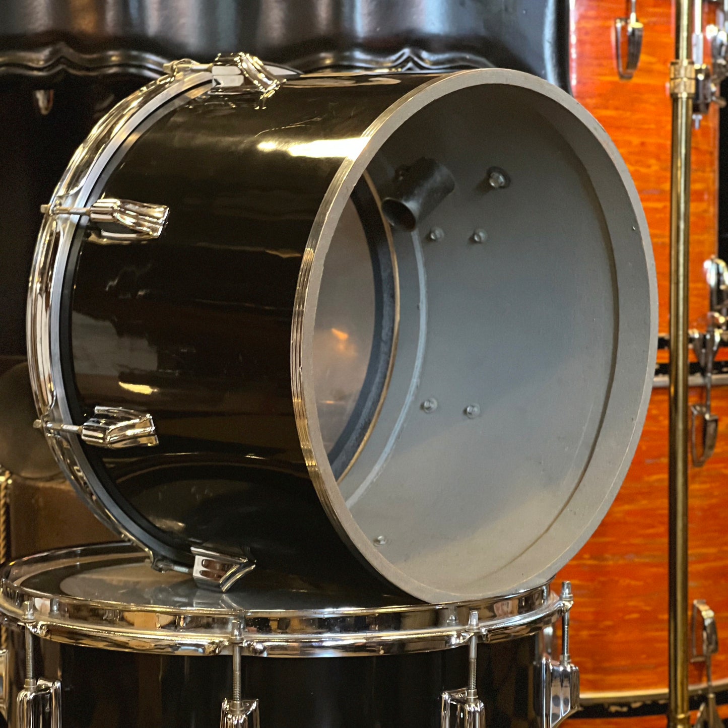 VINTAGE 1970's Roger's BIG R 14" and 15" Concert Toms in Black Nitron