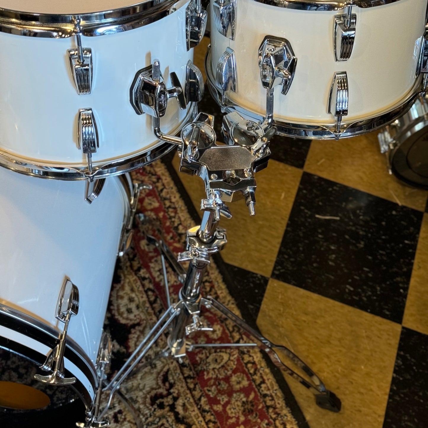 VINTAGE 1970's Ludwig Blue & Olive Badge "Hollywood" Outfit in White Cortex - 14x22, 8x12, 9x13, 16x16