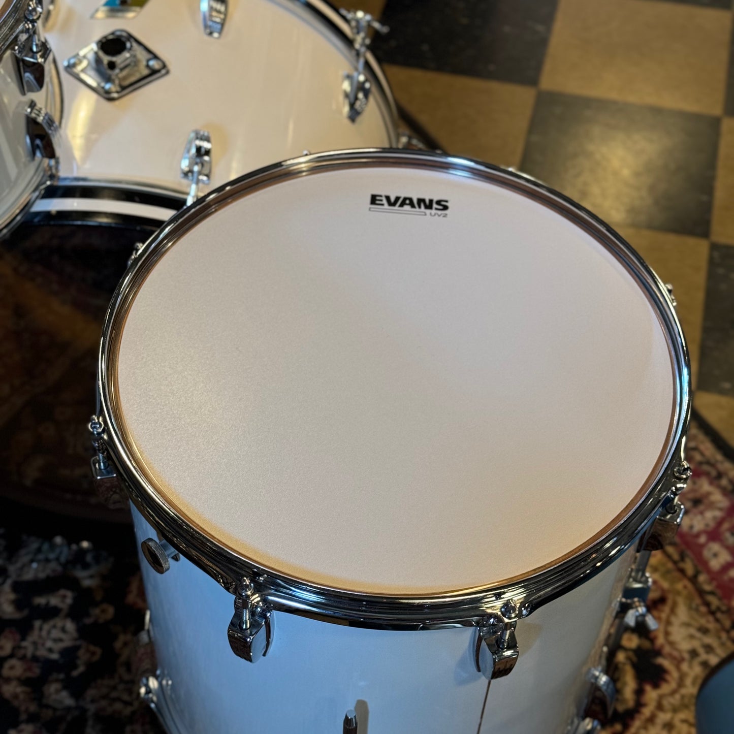 VINTAGE 1970's Ludwig Blue & Olive Badge "Hollywood" Outfit in White Cortex - 14x22, 8x12, 9x13, 16x16