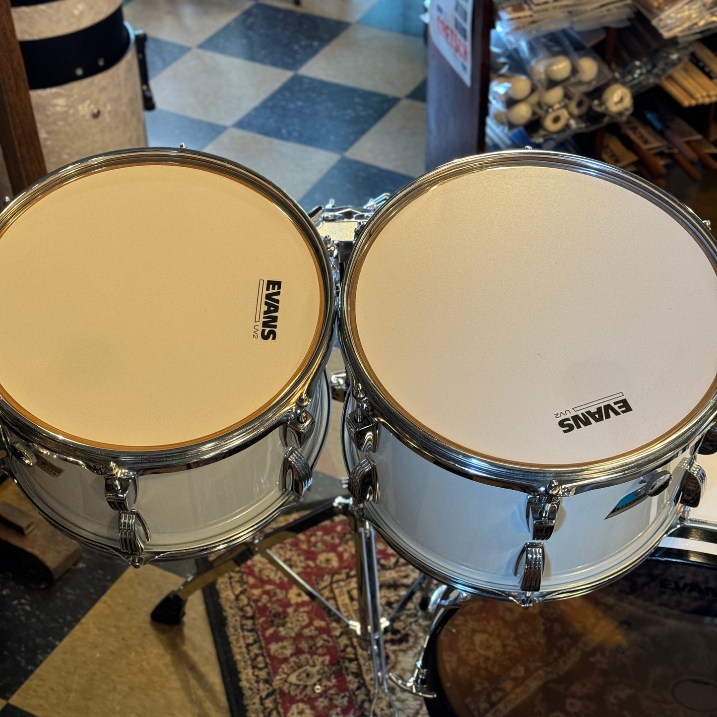 VINTAGE 1970's Ludwig Blue & Olive Badge "Hollywood" Outfit in White Cortex - 14x22, 8x12, 9x13, 16x16