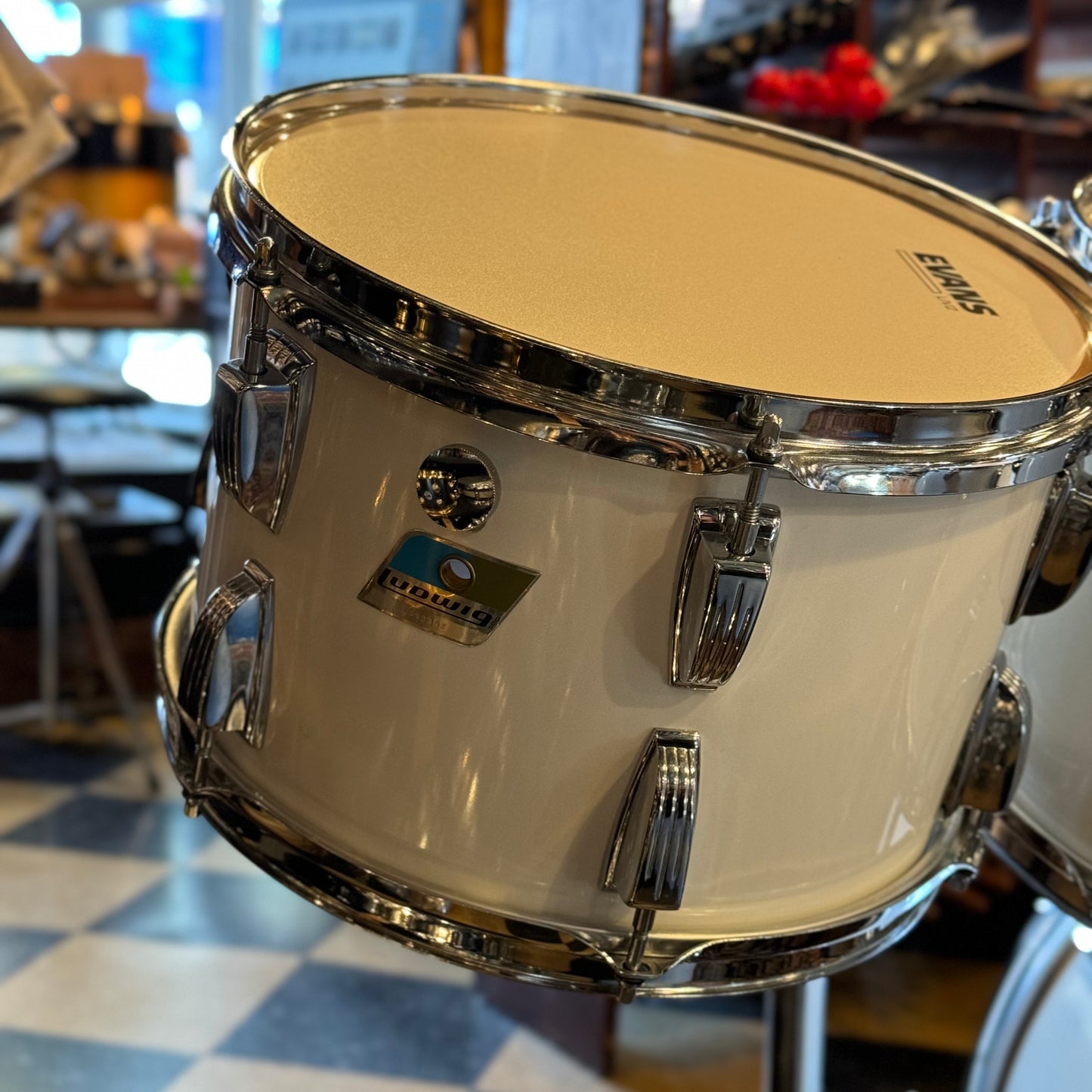 VINTAGE 1970's Ludwig Blue & Olive Badge "Hollywood" Outfit in White Cortex - 14x22, 8x12, 9x13, 16x16