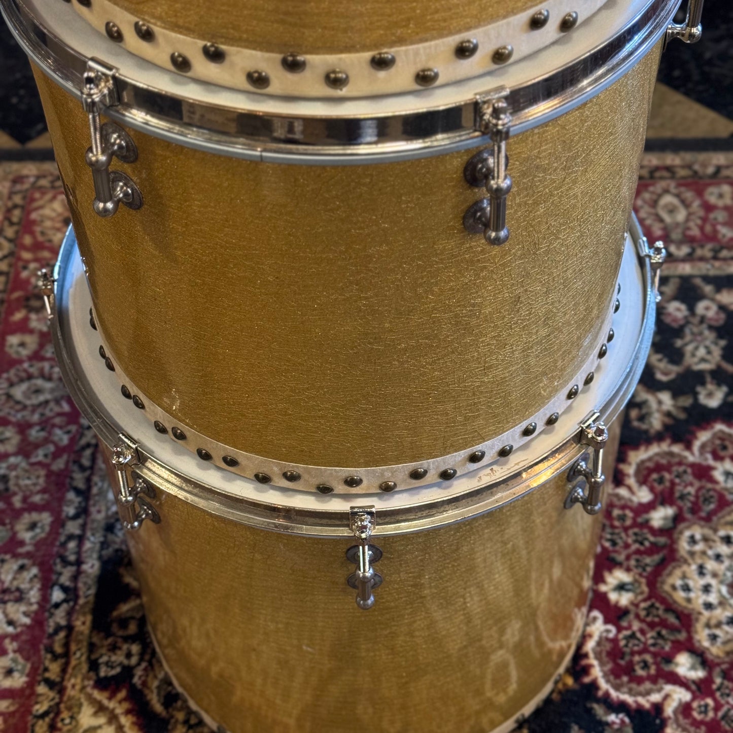 VINTAGE 1930's Slingerland Pre-Radio King 2ply Tom Set in Sparkling Gold Pearl - 9x13, 12x14, 16x16