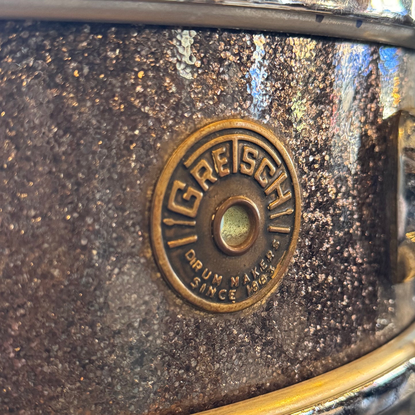 VINTAGE 1958-1950's Gretsch 4x14 Round Badge Progressive Jazz Snare Drum in Starlight Sparkle