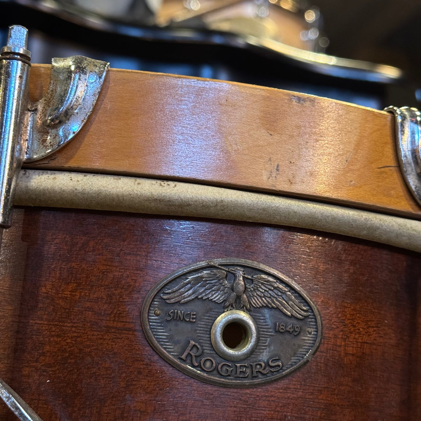 VINTAGE 1950's Rogers 10x14 Eagle Badge Marcher in Natural Mahogany Stain