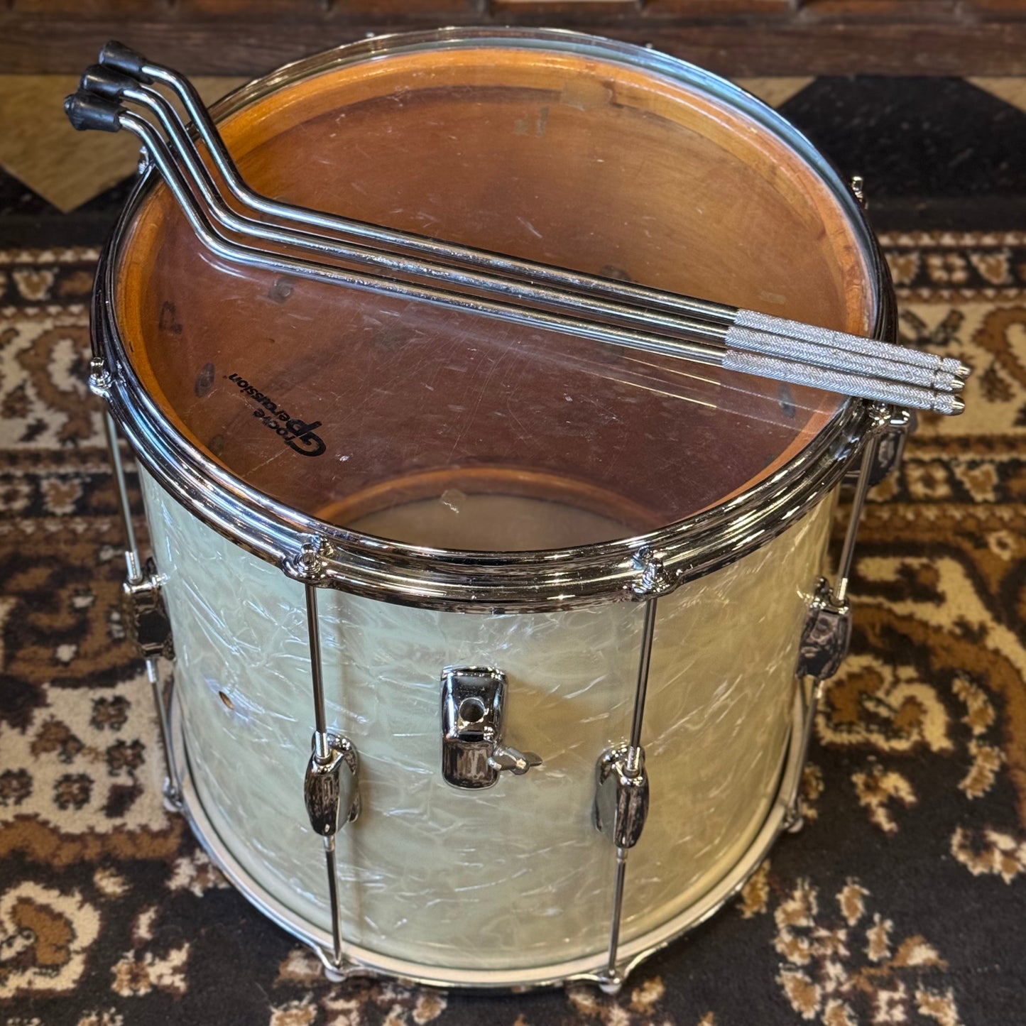 VINTAGE 1970's Slingerland 14x14 Stage Band Floor Tom in White Marine Pearl