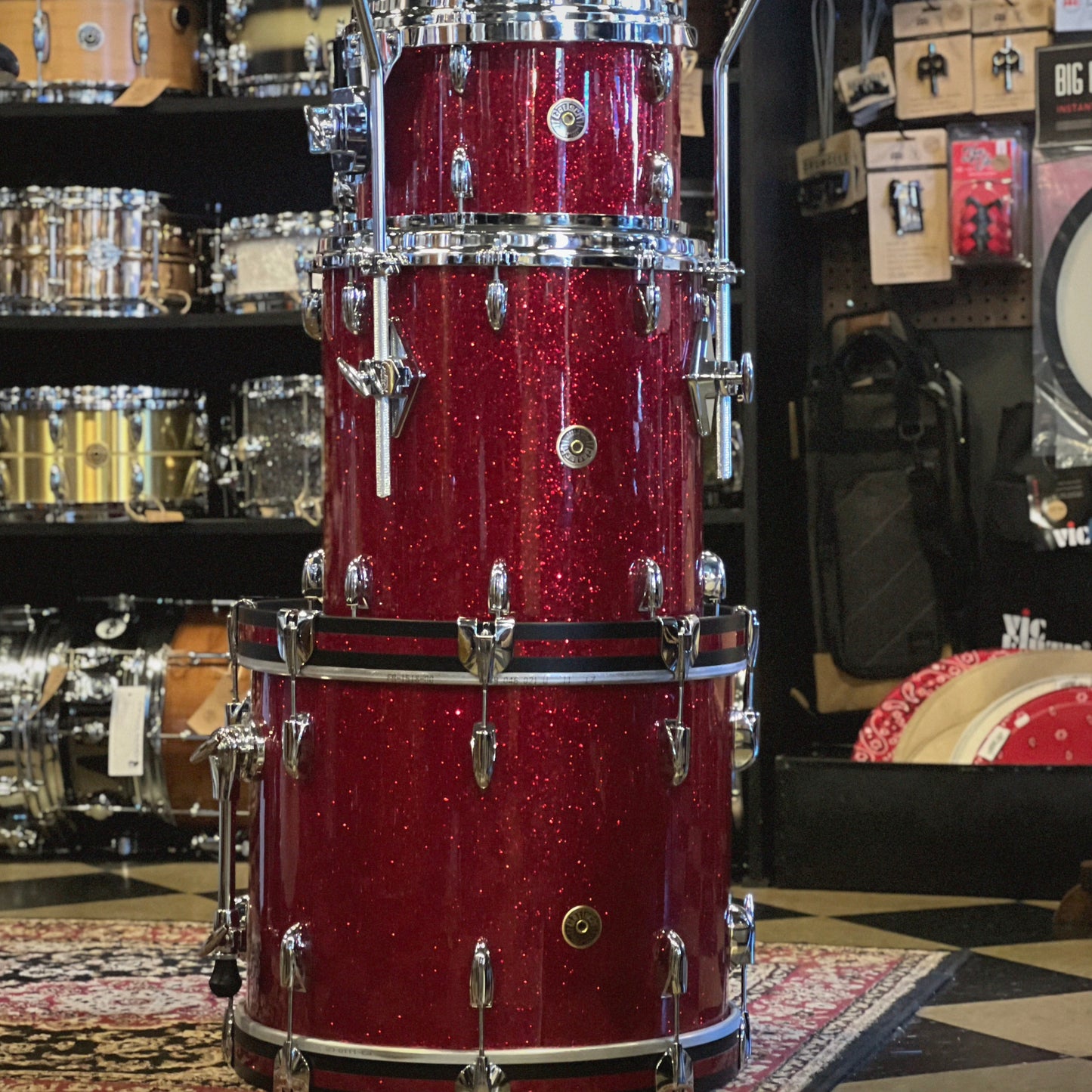 NEW Gretsch USA Custom in Red Glass Glitter - 14x18, 8x12, 14x14