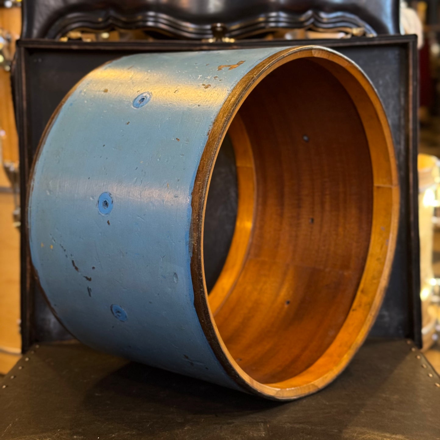 VINTAGE 1950's Unknown 12x16 Snare Shell in Blue Lacquer Paint