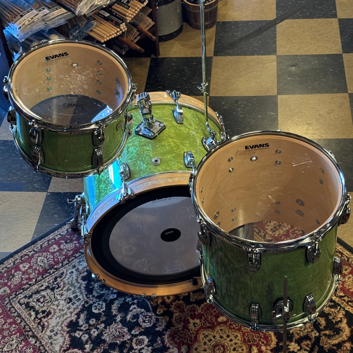 USED Ludwig Classic Maple Downbeat Outfit in Exclusive Emerald Pearl - 14x20, 8x12, 14x14