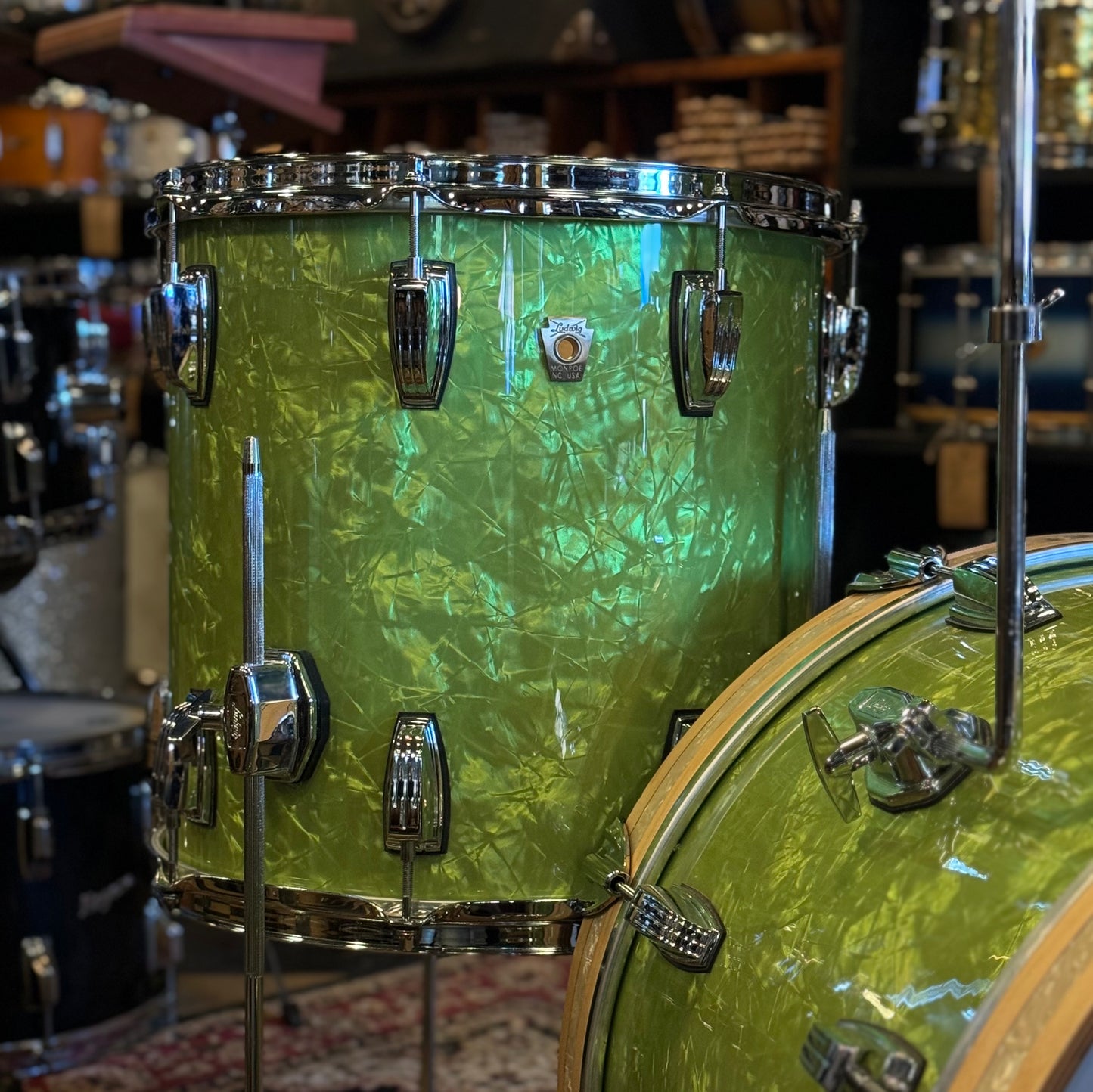 USED Ludwig Classic Maple Downbeat Outfit in Exclusive Emerald Pearl - 14x20, 8x12, 14x14