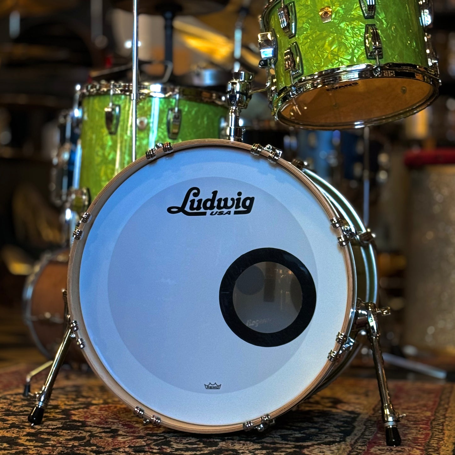 USED Ludwig Classic Maple Downbeat Outfit in Exclusive Emerald Pearl - 14x20, 8x12, 14x14