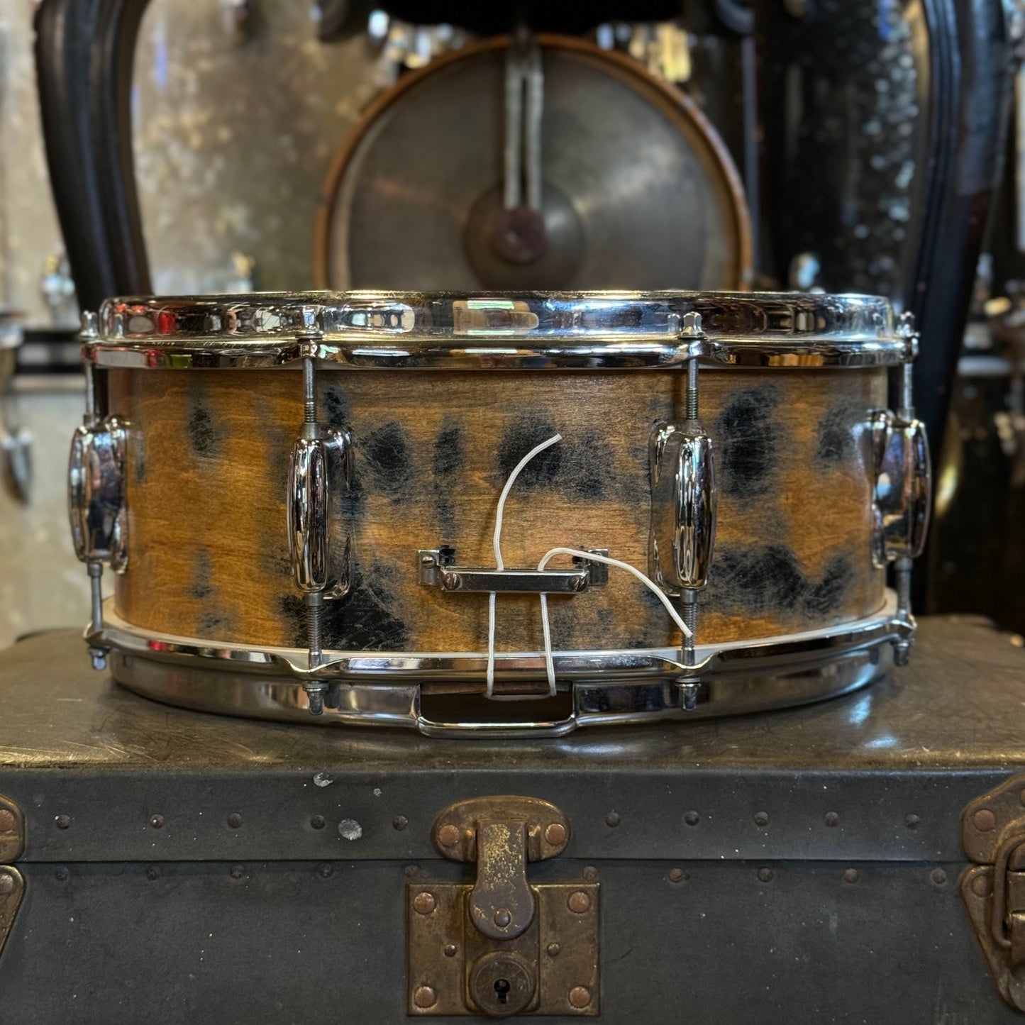 VINTAGE 1960's Slingerland 5.5x14 Artist Model Snare Drum Refinished in Natural and Black Weathered Satin