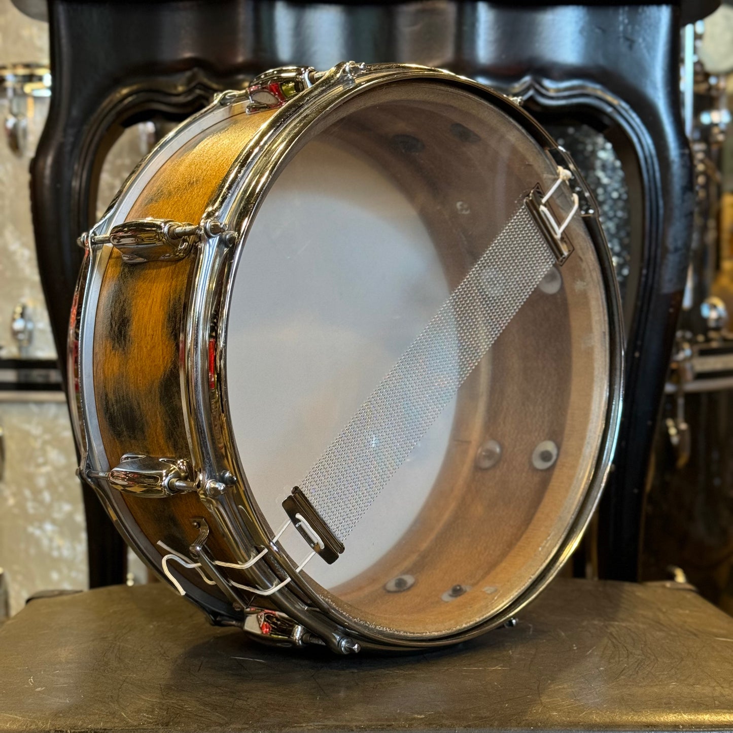 VINTAGE 1960's Slingerland 5.5x14 Artist Model Snare Drum Refinished in Natural and Black Weathered Satin