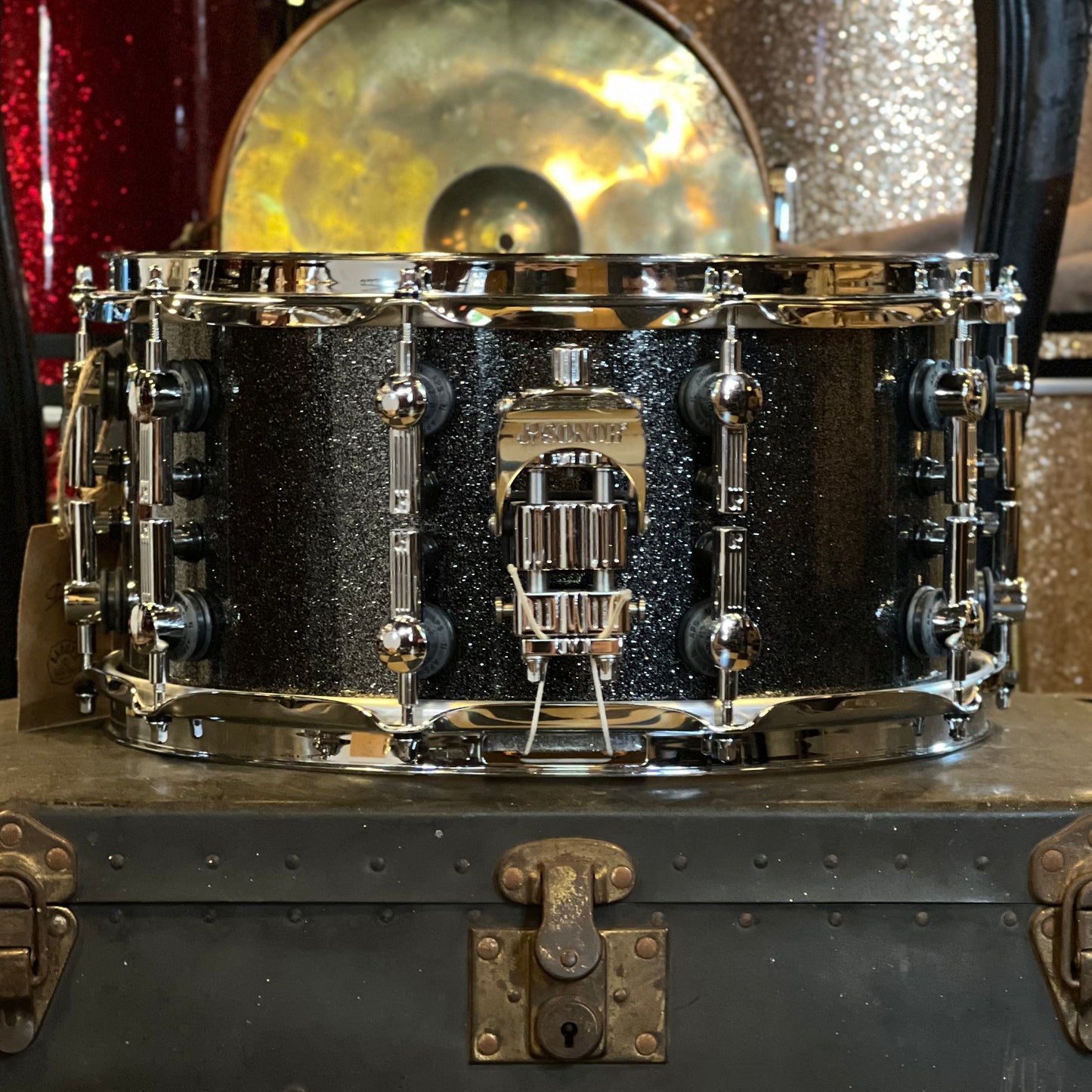 EXCELLENT Sonor SQ2 7x14 Maple Vintage Shell Snare Drum in Black Sparkle High Gloss