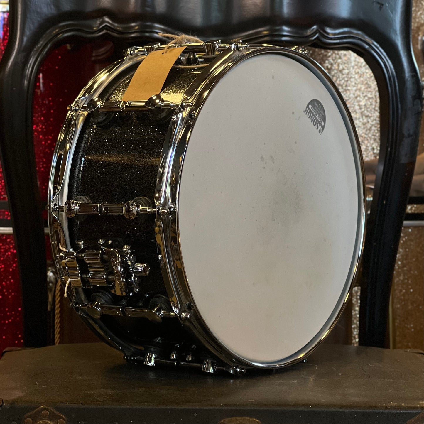 EXCELLENT Sonor SQ2 7x14 Maple Vintage Shell Snare Drum in Black Sparkle High Gloss