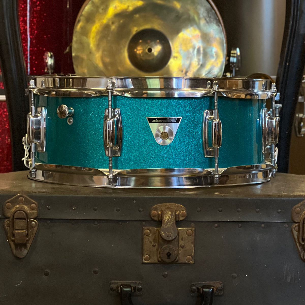 VINTAGE 1970 s Ludwig 5x14 Standard Snare Drum In Blue Mist Badges vintage-1970-s-ludwig-5x14-standard-snare-drum-in-blue-mist-badges