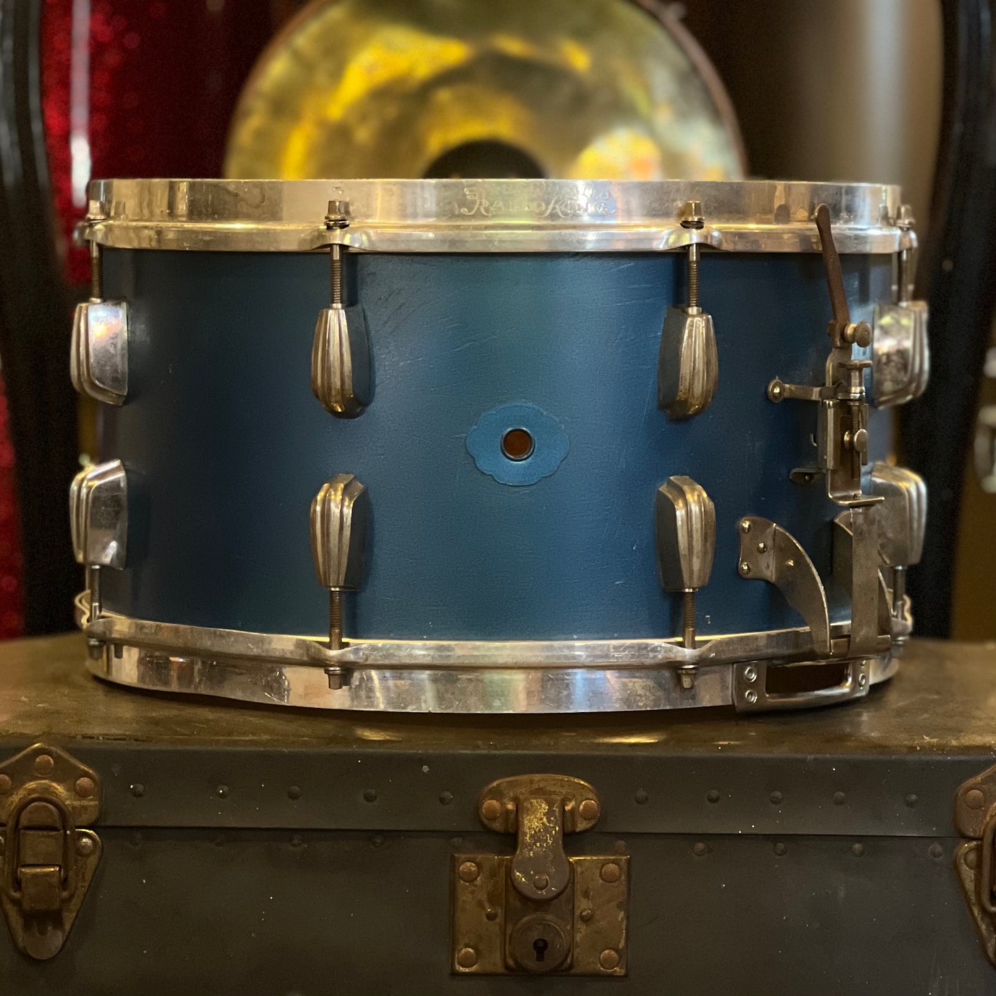 VINTAGE 1940's Slingerland 7.5x14 Cloud Badge Radio King Painted in Blue Matte with Aluminum Hoops