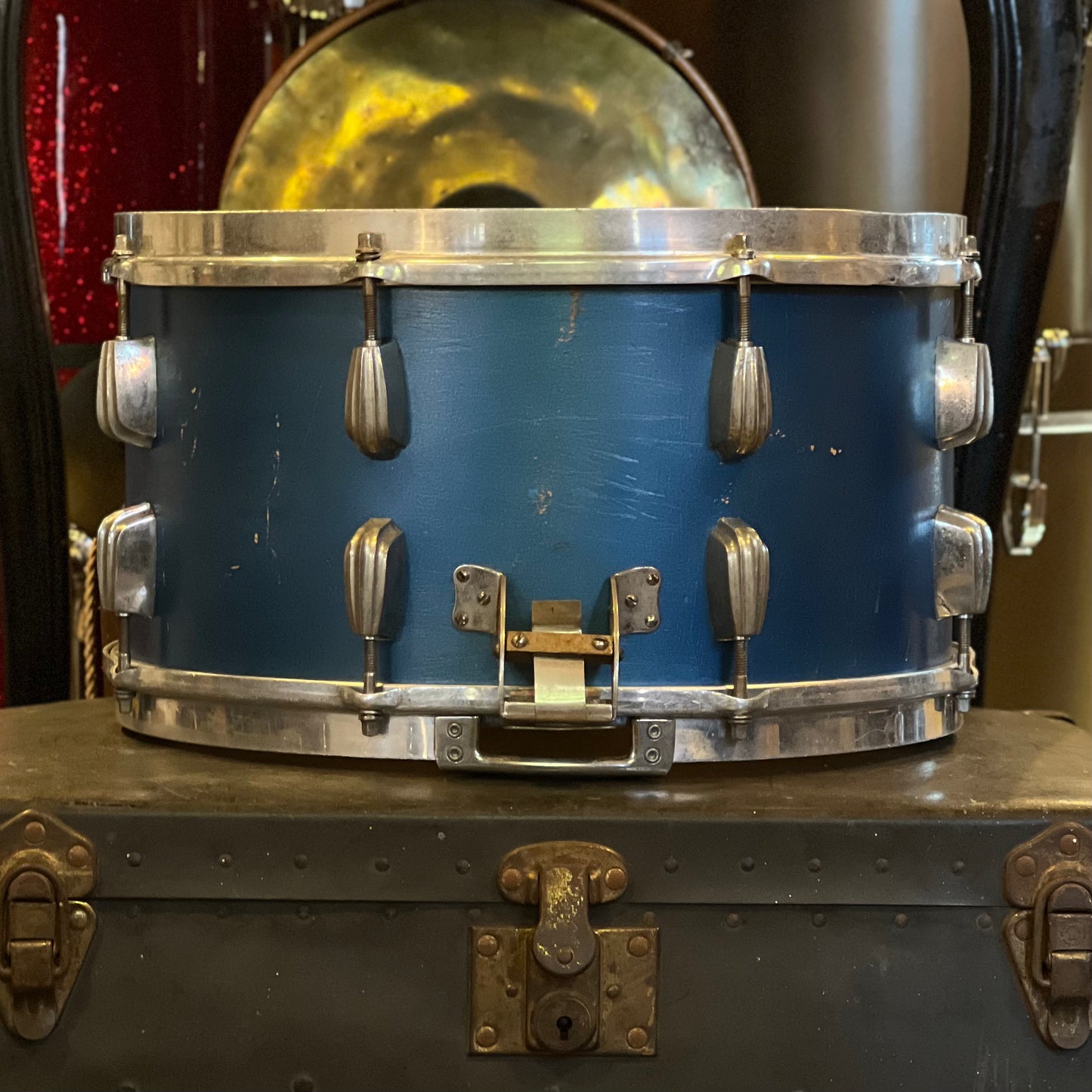VINTAGE 1940's Slingerland 7.5x14 Cloud Badge Radio King Painted in Blue Matte with Aluminum Hoops