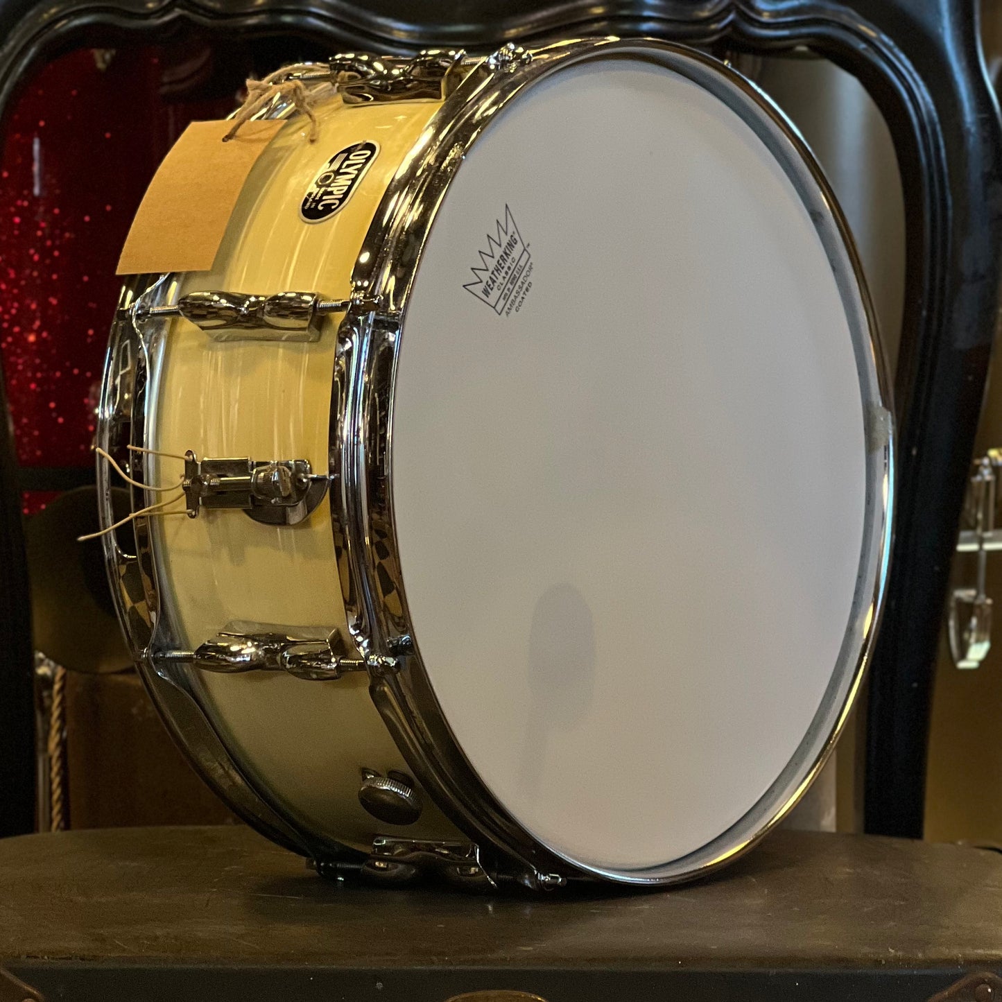 VINTAGE 1960's 5x14 Olympic by Premier Snare Drum in White Oyster