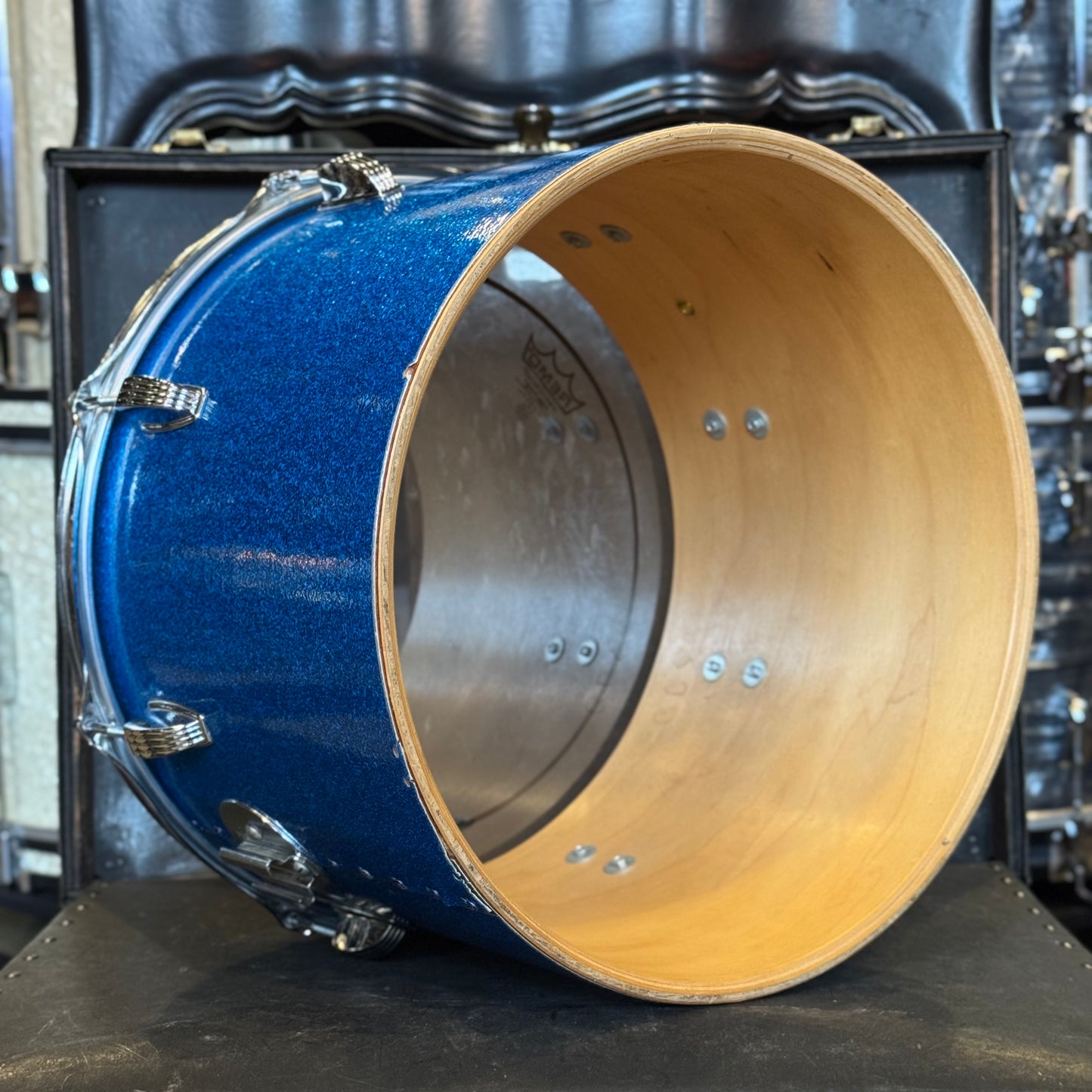 VINTAGE 1970's Ludwig 10x14" Blue & Olive Badge Concert Tom in Blue Sparkle