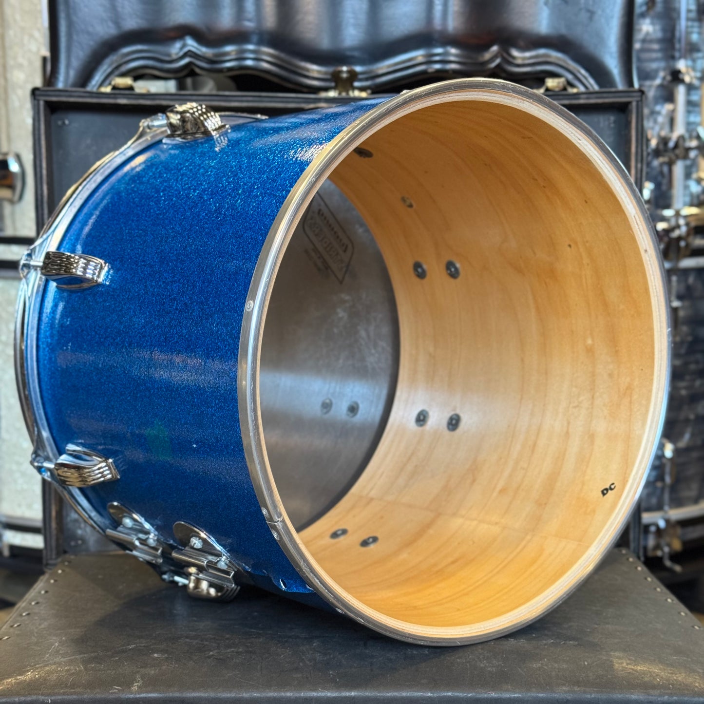 VINTAGE 1970's Ludwig 12x14" Blue & Olive Badge Concert Tom in Blue Sparkle