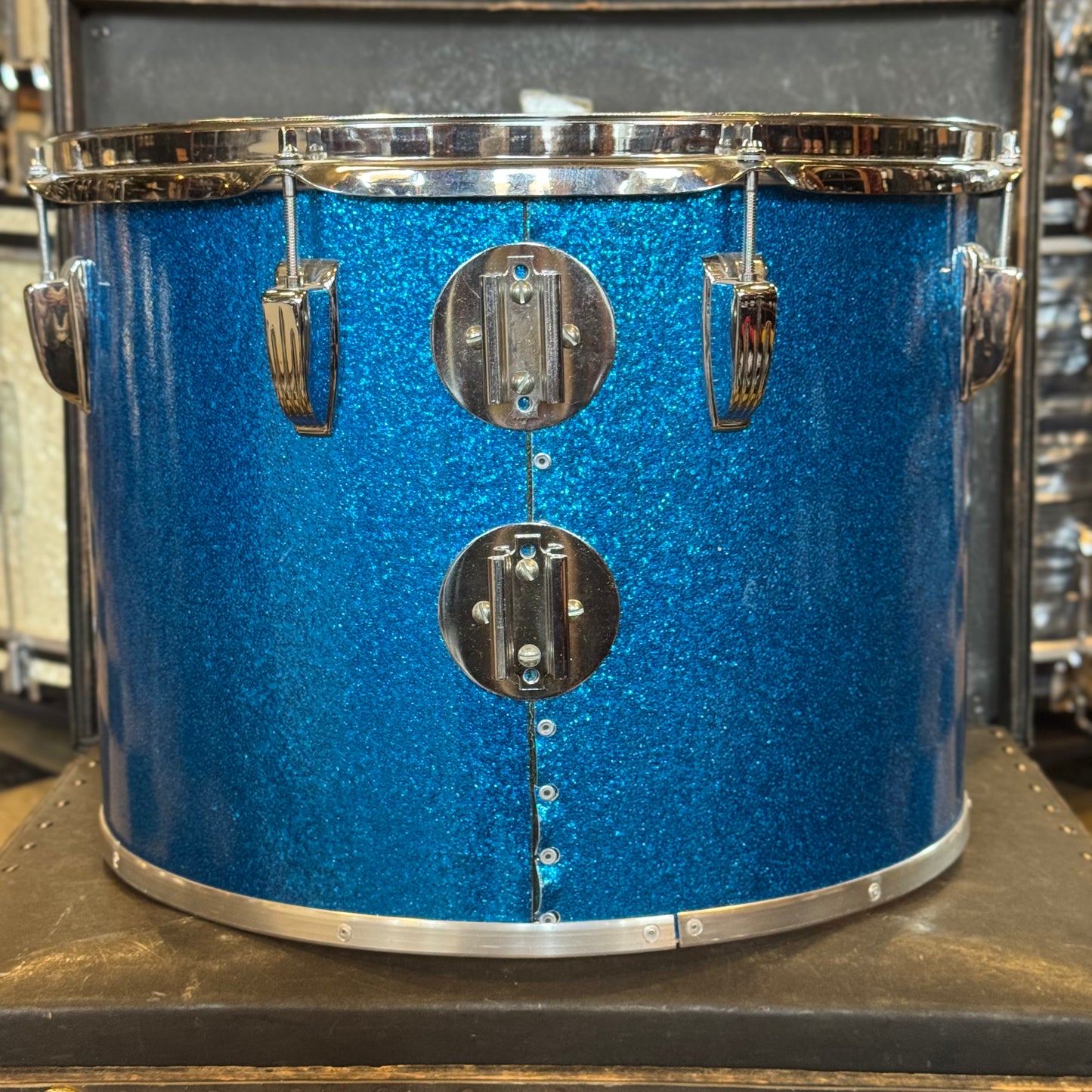 VINTAGE 1970's Ludwig 12x16" Blue & Olive Badge Concert Tom in Blue Sparkle