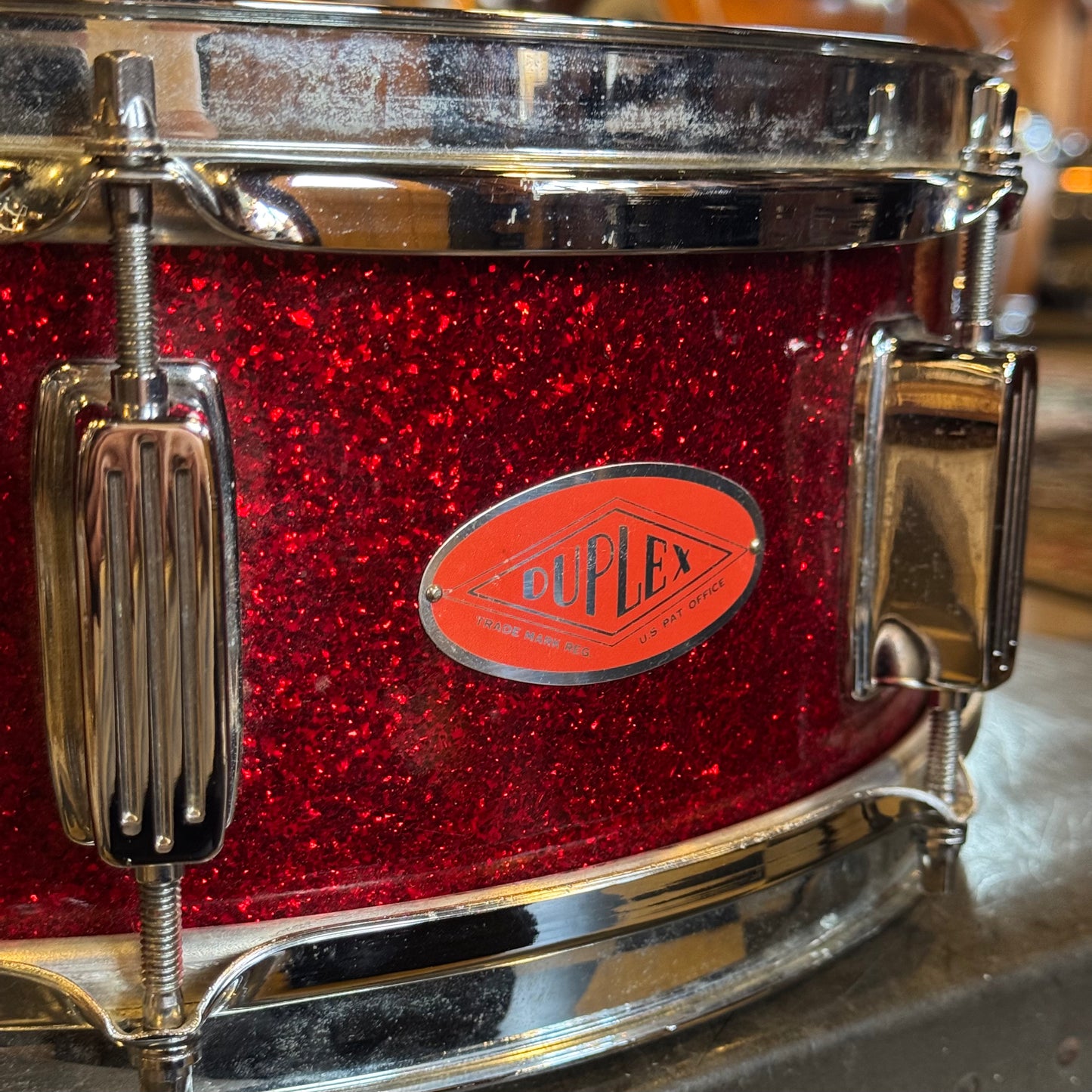 VINTAGE 1960's Duplex 5x14 Snare Drum in Red Sparkle