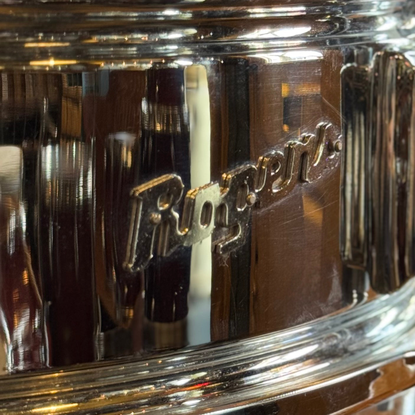 VINTAGE 1960's Rogers 5x14 Cleveland Era Chrome over Brass Powertone Snare Drum
