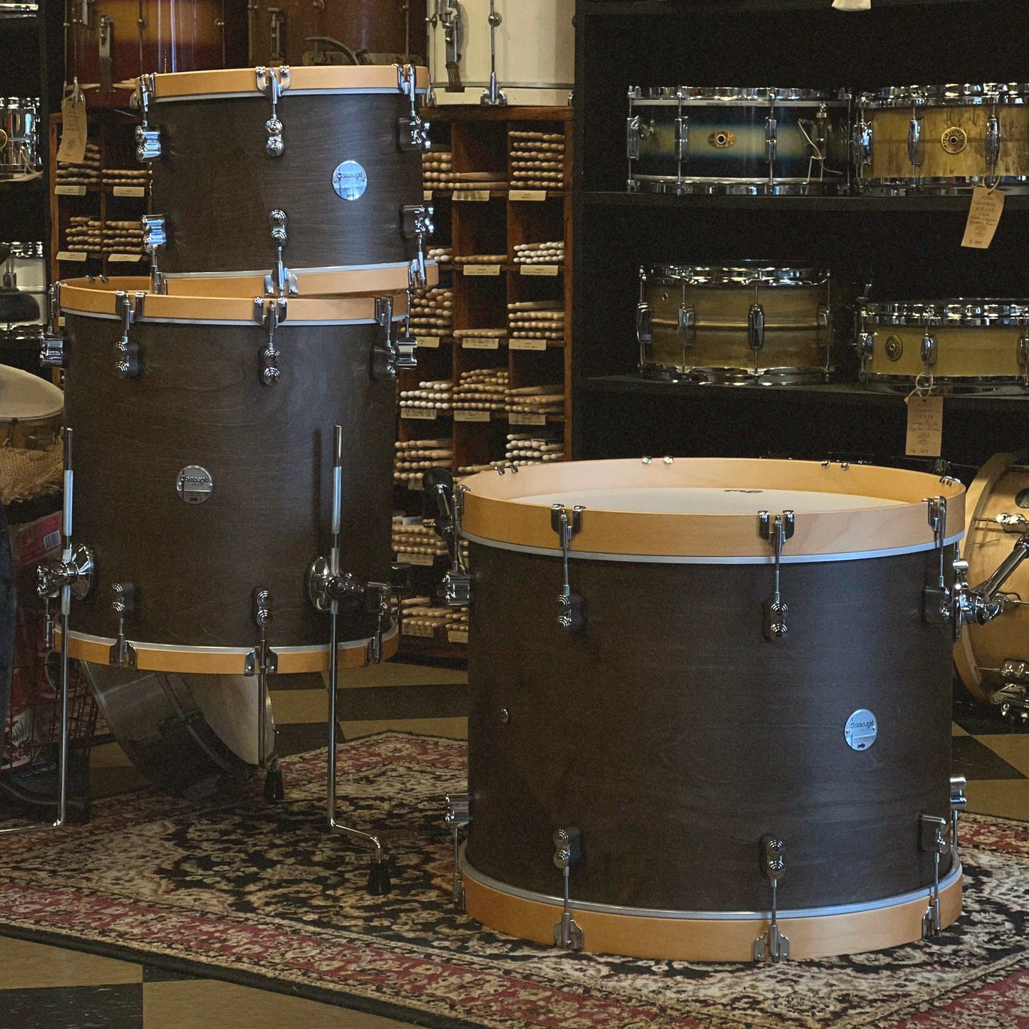 NEW PDP Concept Maple Classic in Satin Walnut w/ Natural Wood Hoops - 16x22, 9x13, 16x16