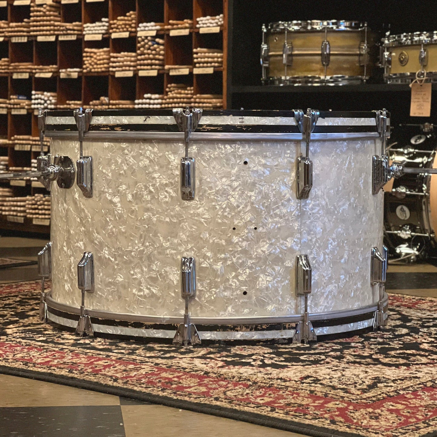 VINTAGE 1970's Rogers Fullerton Era Rock Outfit in White Marine Pearl - 14x26, 10x14, 12115, 16x18