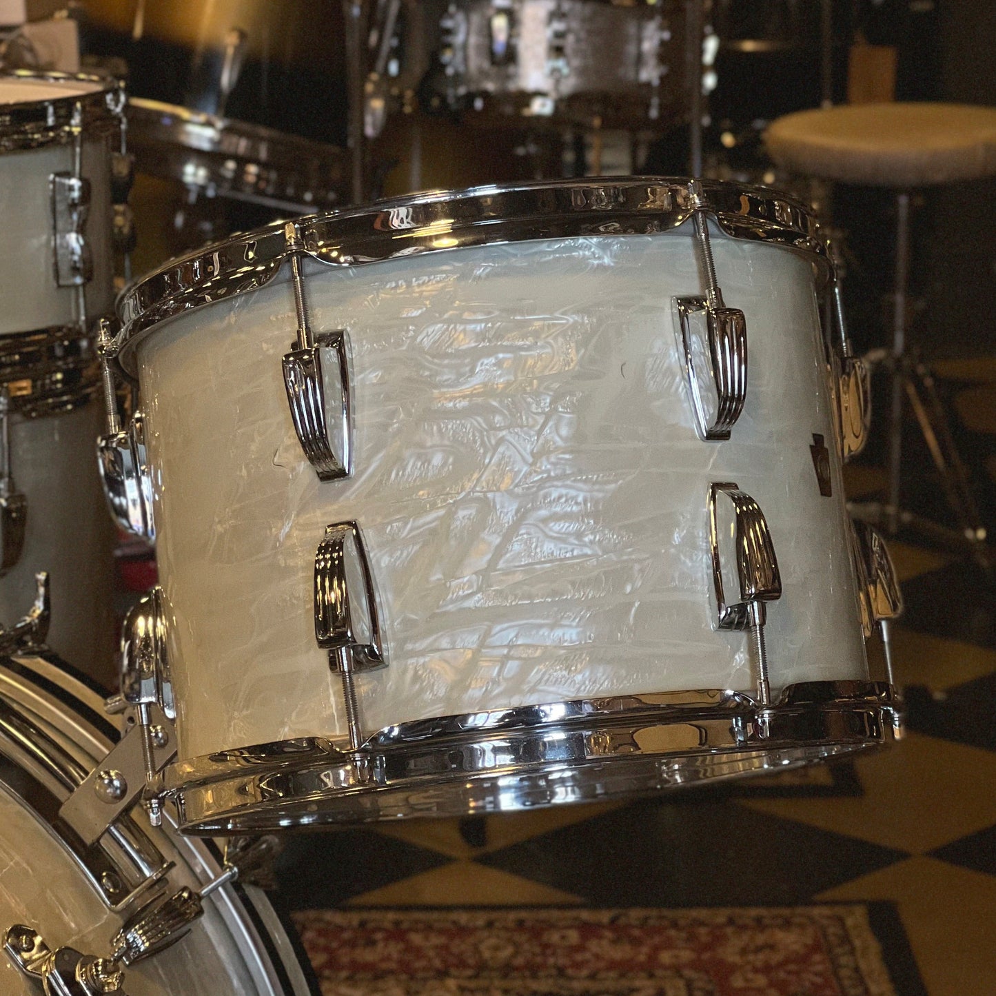VINTAGE 1958 WFL Buddy Rich Super Classic Outfit in White Marine Pearl - 14x22, 9x13, 16x16, 5.5x14 Snare