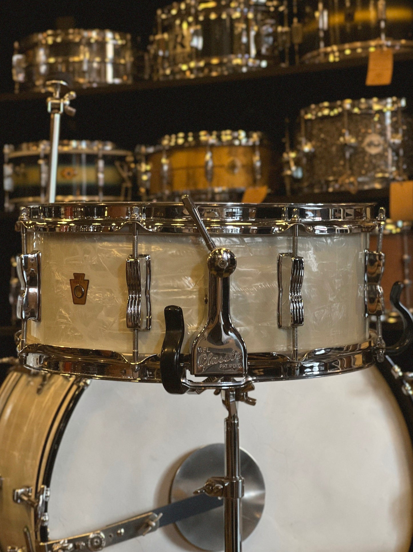 VINTAGE 1958 WFL Buddy Rich Super Classic Outfit in White Marine Pearl - 14x22, 9x13, 16x16, 5.5x14 Snare