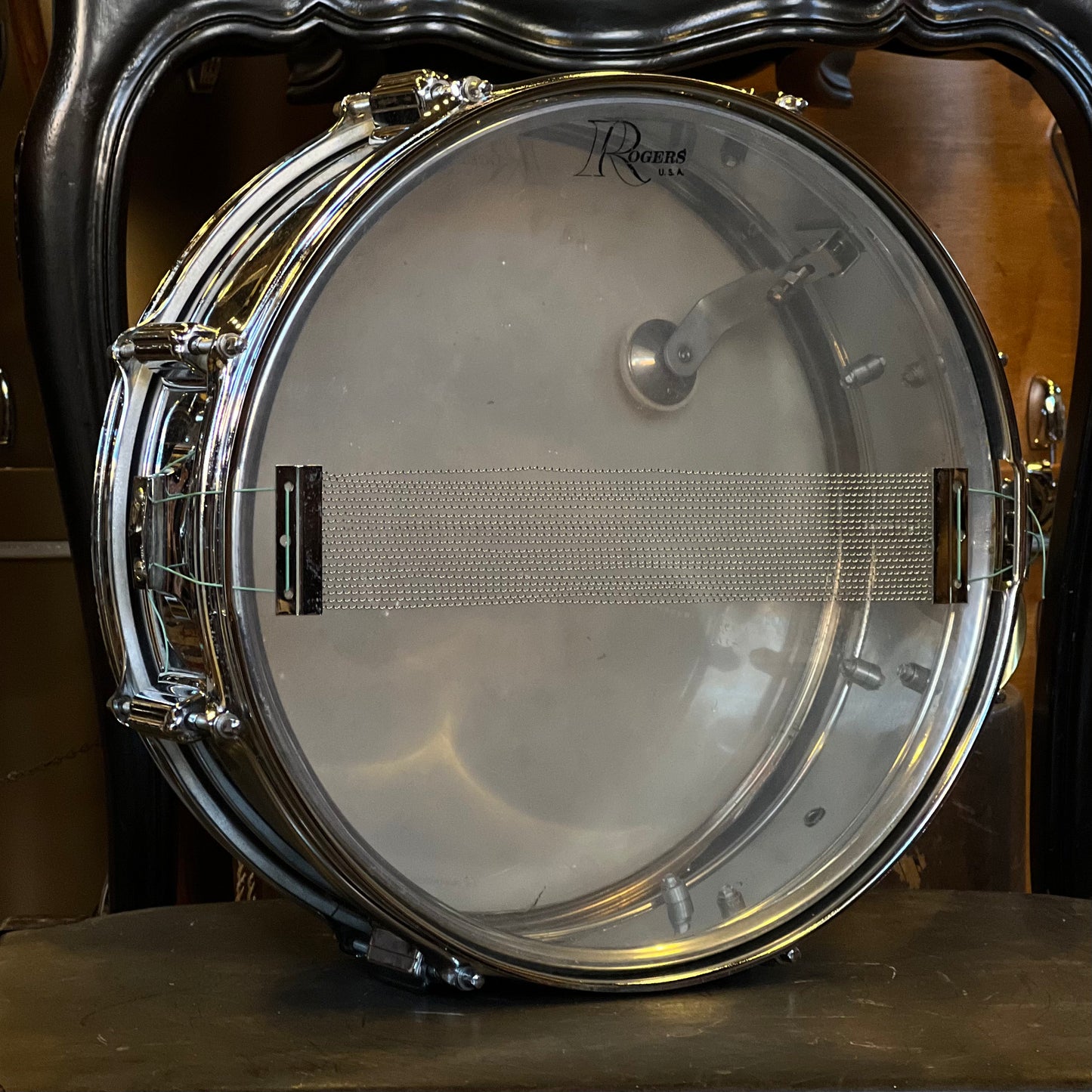 VINTAGE 1970's Rogers 5x14 Fullerton Era Chrome over Brass Powertone Snare Drum