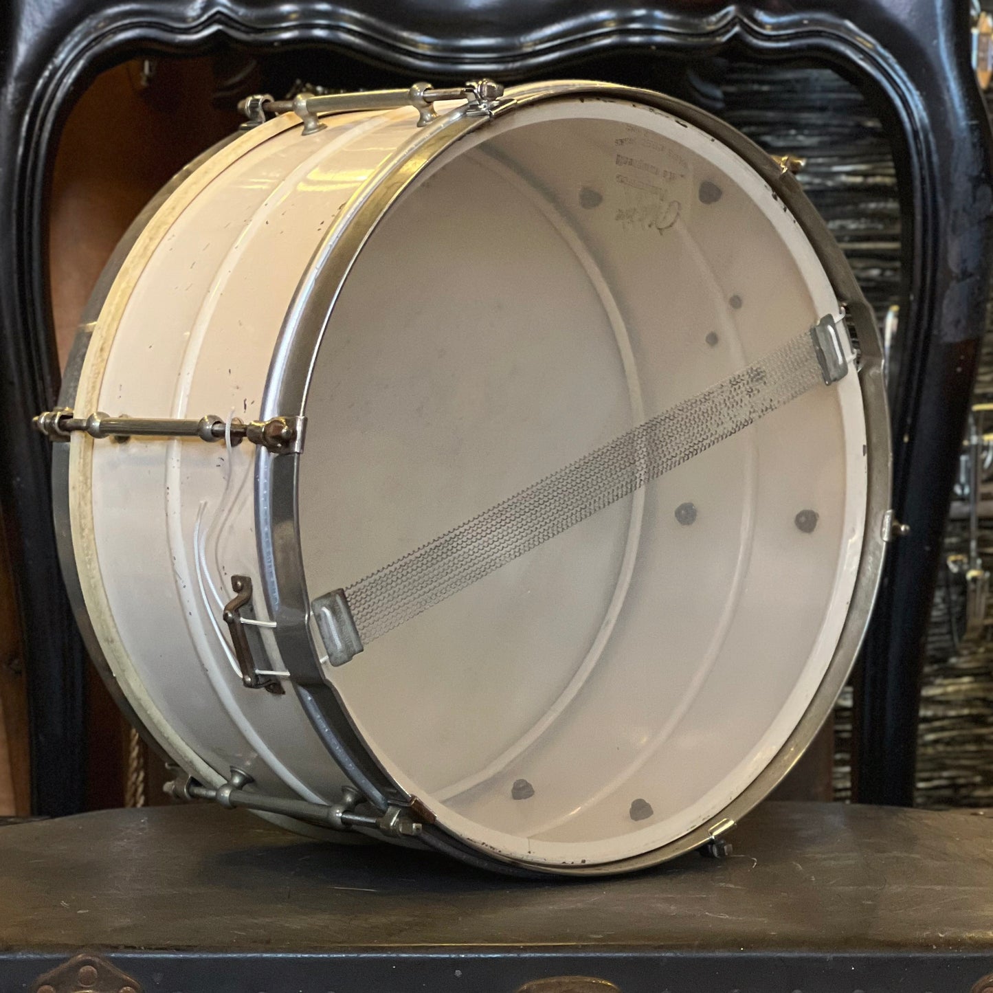 VINTAGE 1930's Leedy 6.5x14 Utility Model 6-Lug Snare Drum in White Enamel