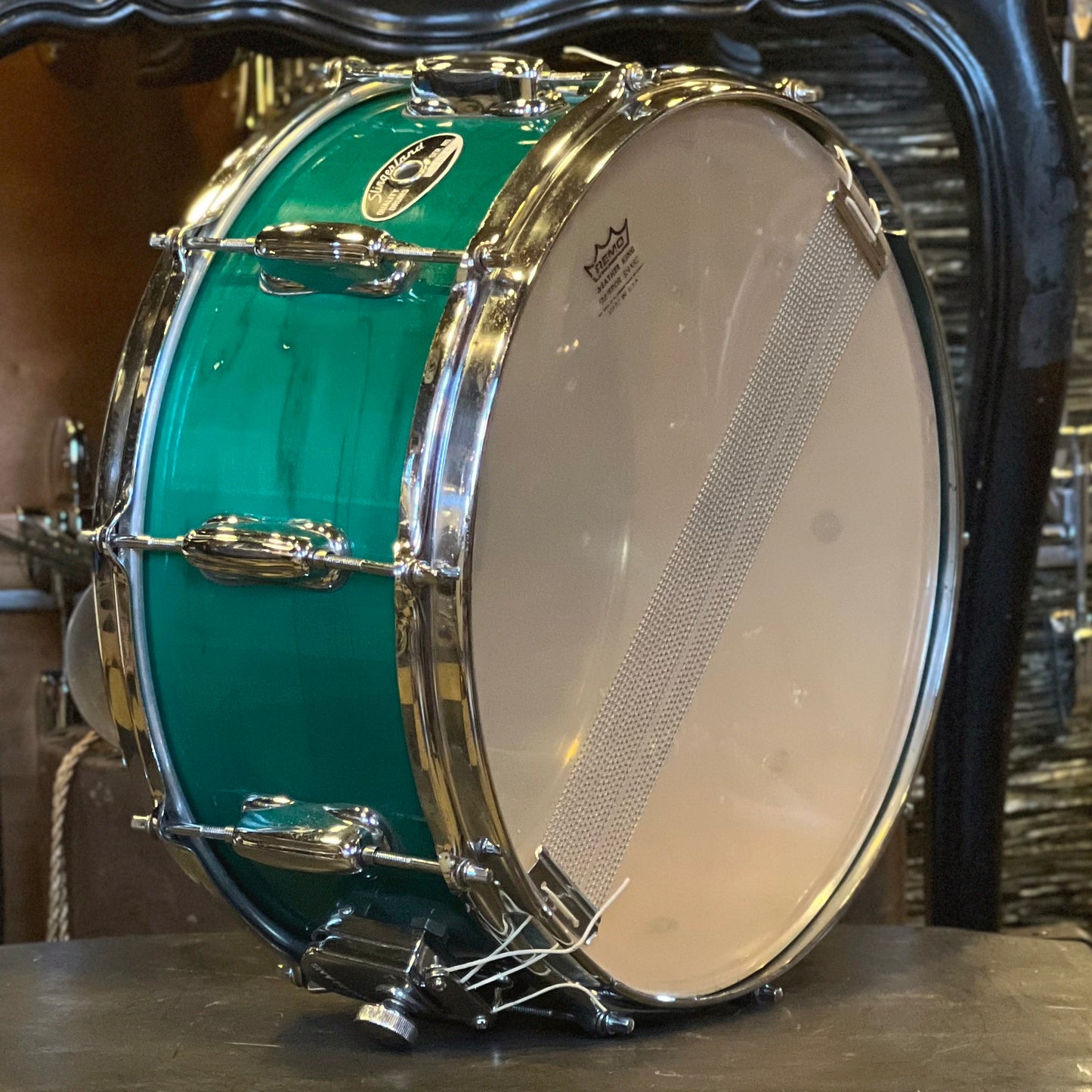 VINTAGE 1984-1993 Slingerland 6.5x14 Snare Drum in Forest Green Lacquer
